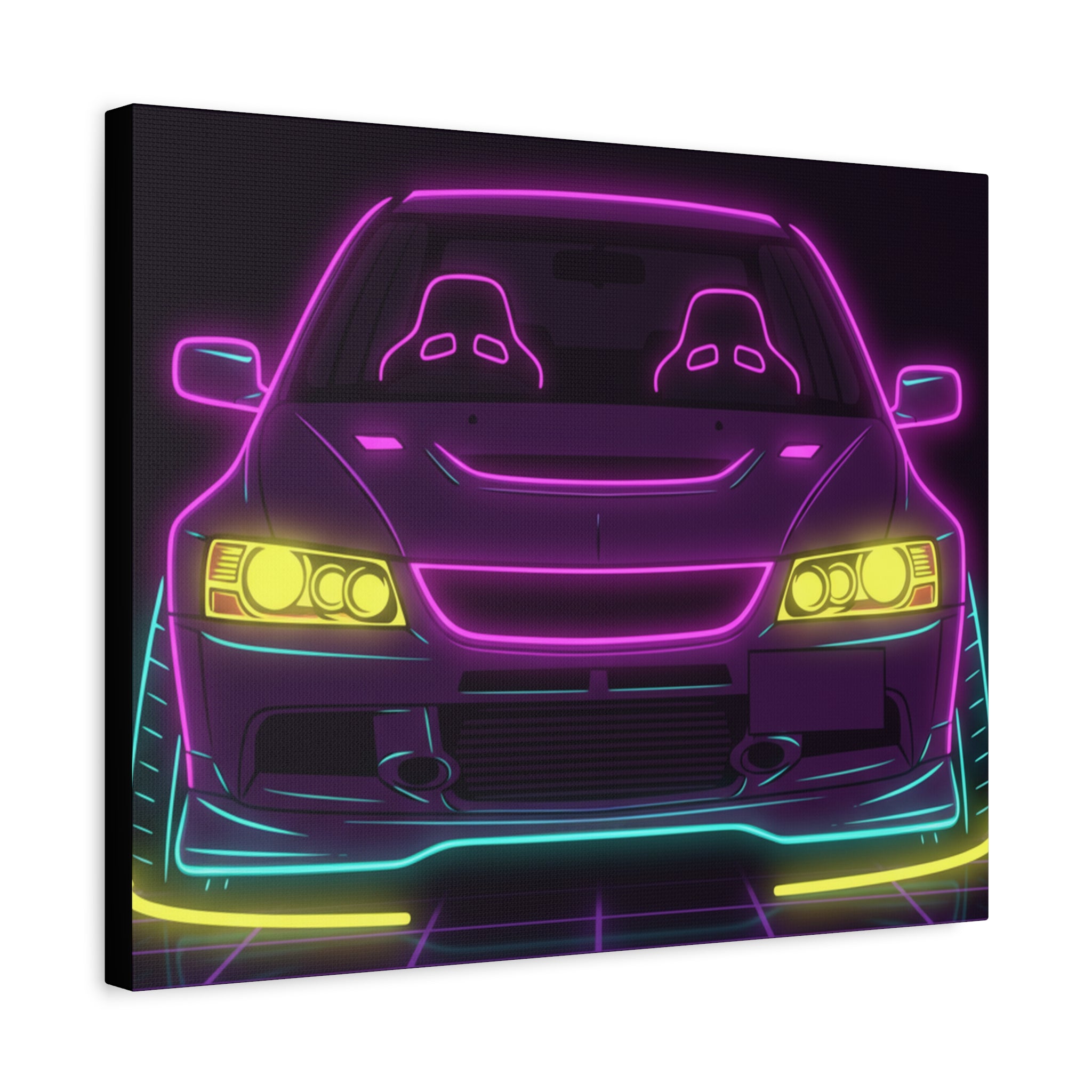 Mitsubishi Evo IX (2005-07) Neon Synthwave Canvas Wall Art