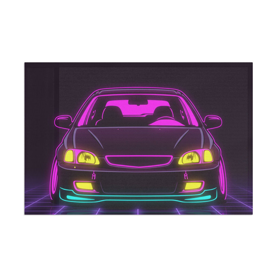 Honda Civic EK Hatch Neon Synthwave Garage Flag