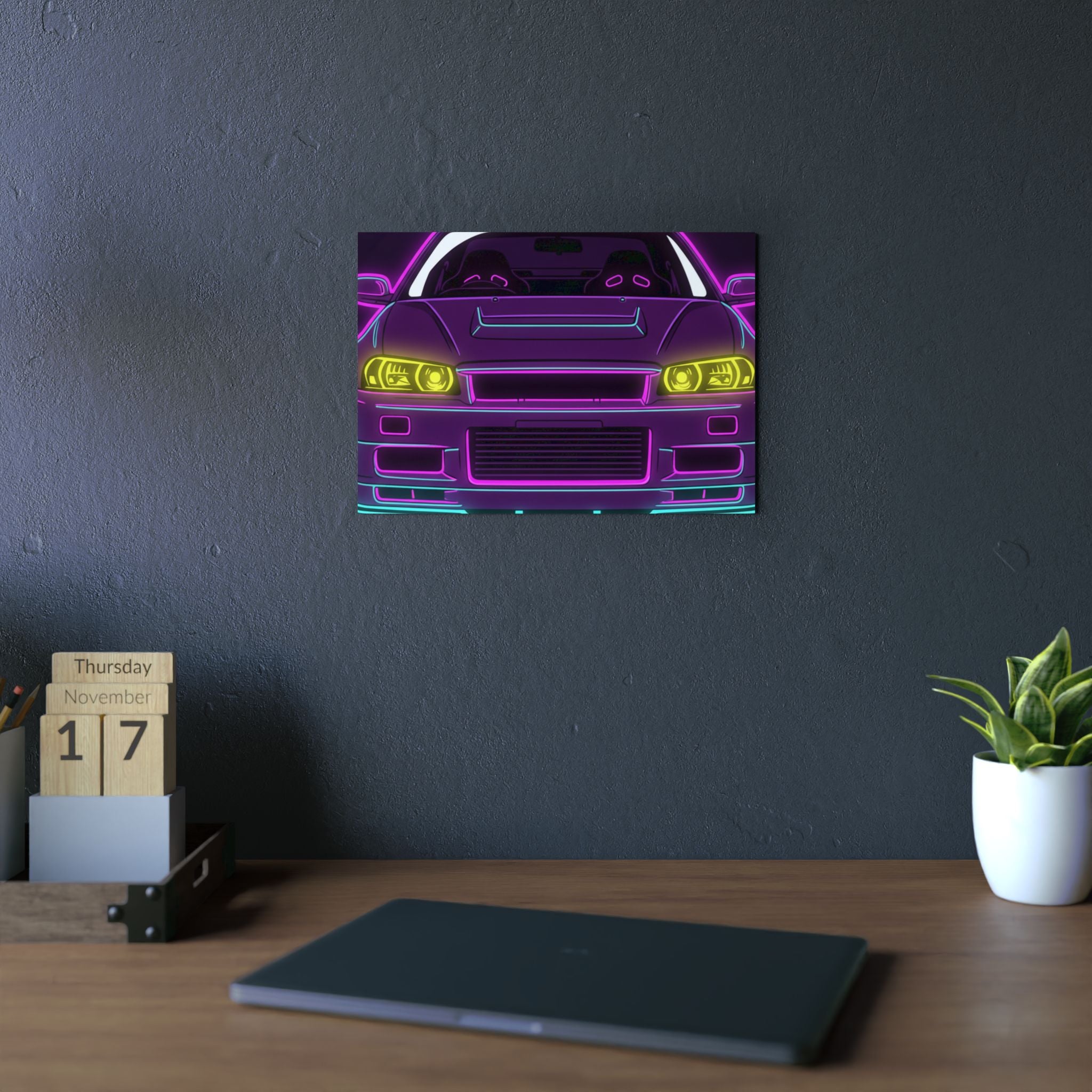 Nissan GT-R Neon Synthwave Metal Wall Sign