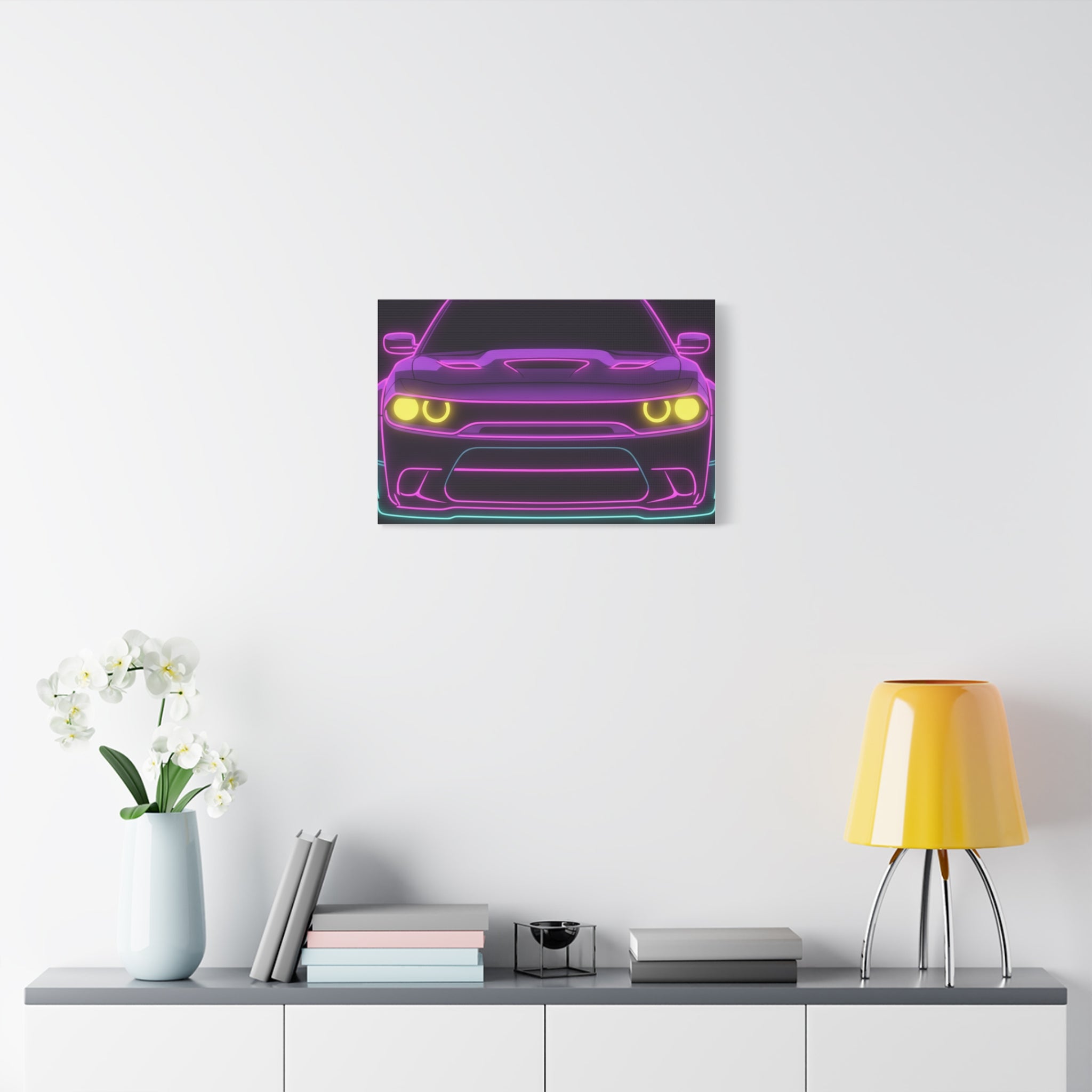 Dodge Challenger SRT Hellcat Neon Synthwave Canvas Wall Art