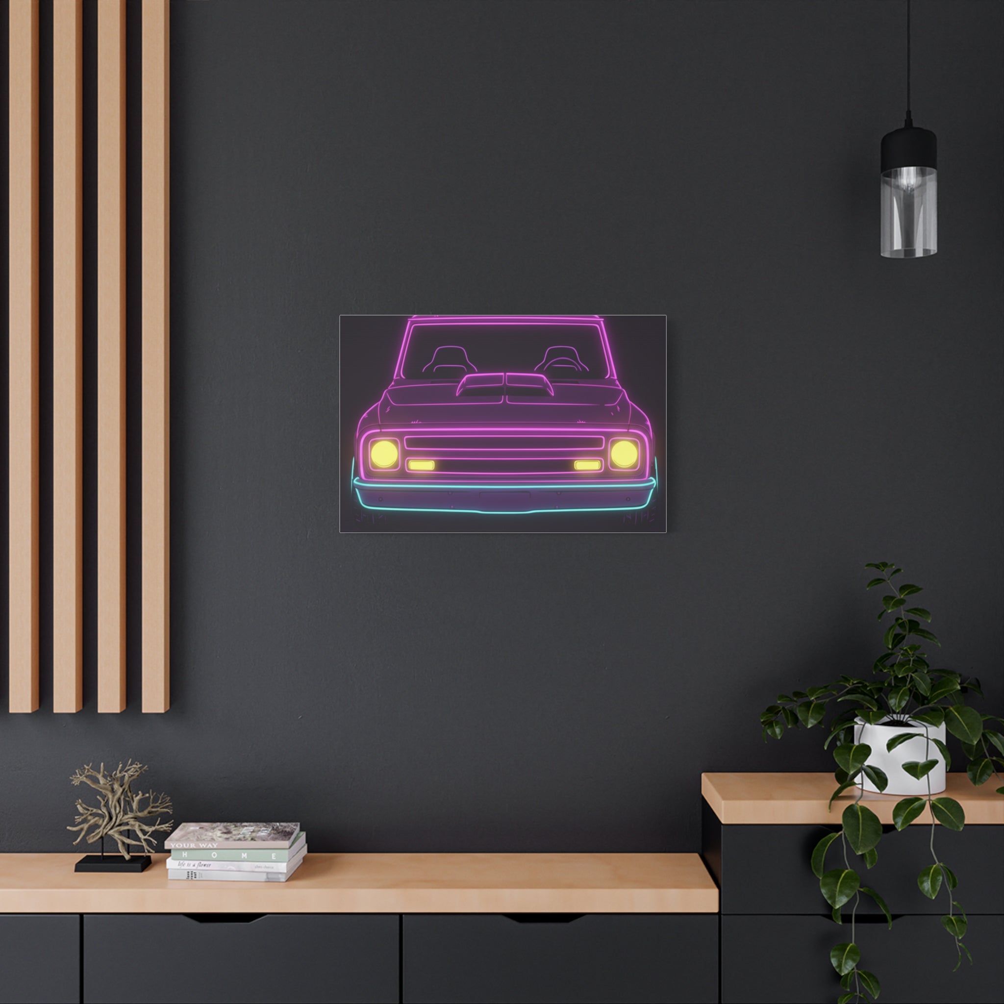 Chevy C10 Pickup (1967-72) Neon Synthwave Canvas Wall Art