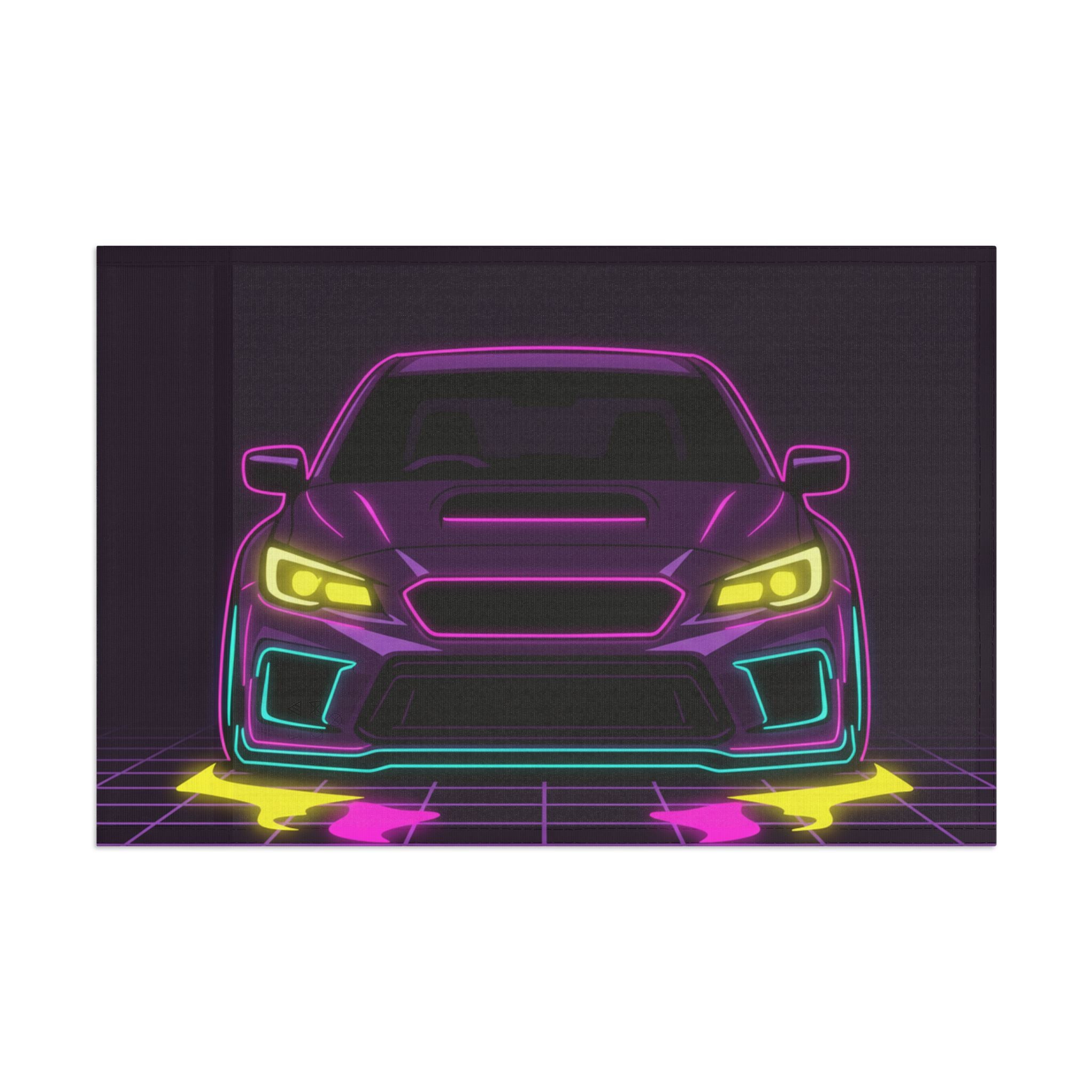 Subaru WRX STI Neon Synthwave Garage Flag