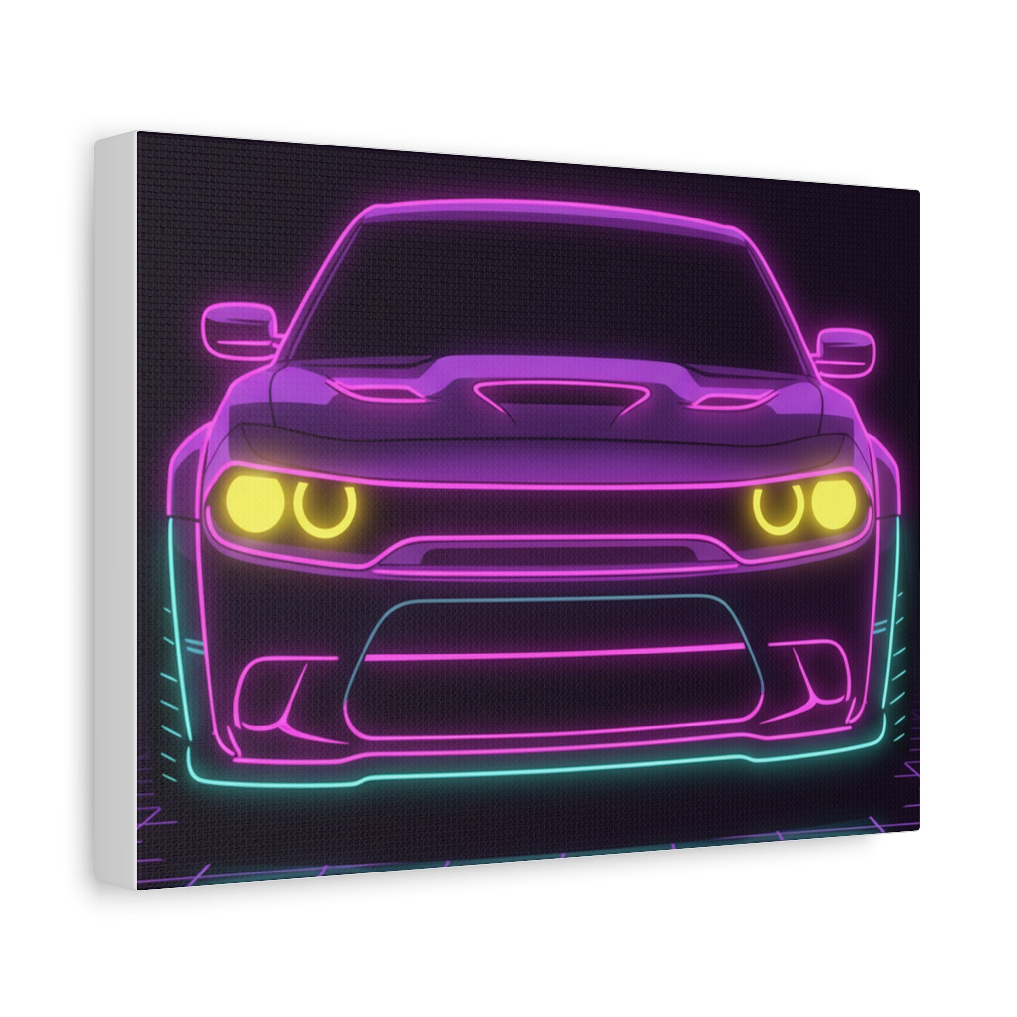Dodge Challenger SRT Hellcat Neon Synthwave Canvas Wall Art
