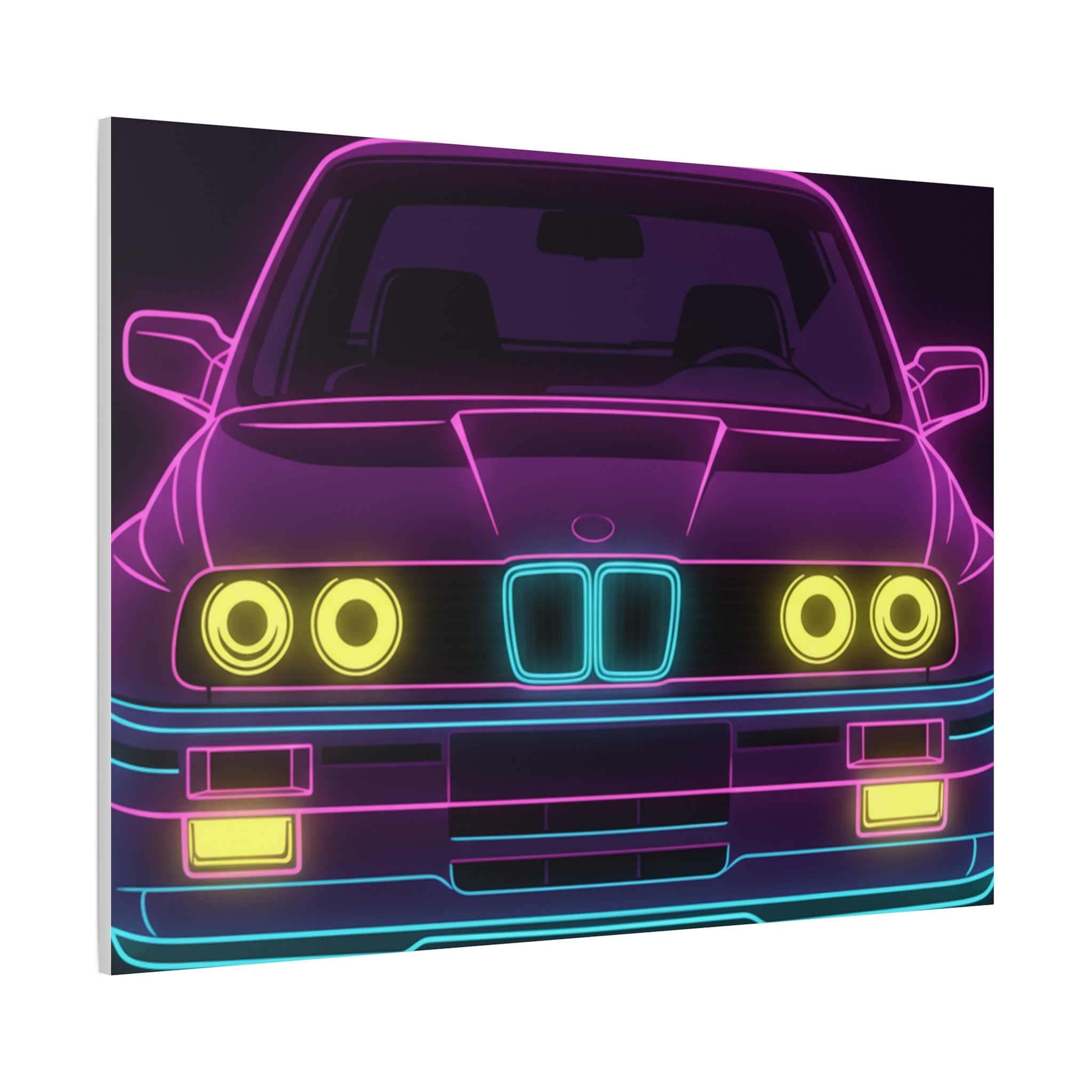 BMW E30 Neon Synthwave Canvas Wall Art