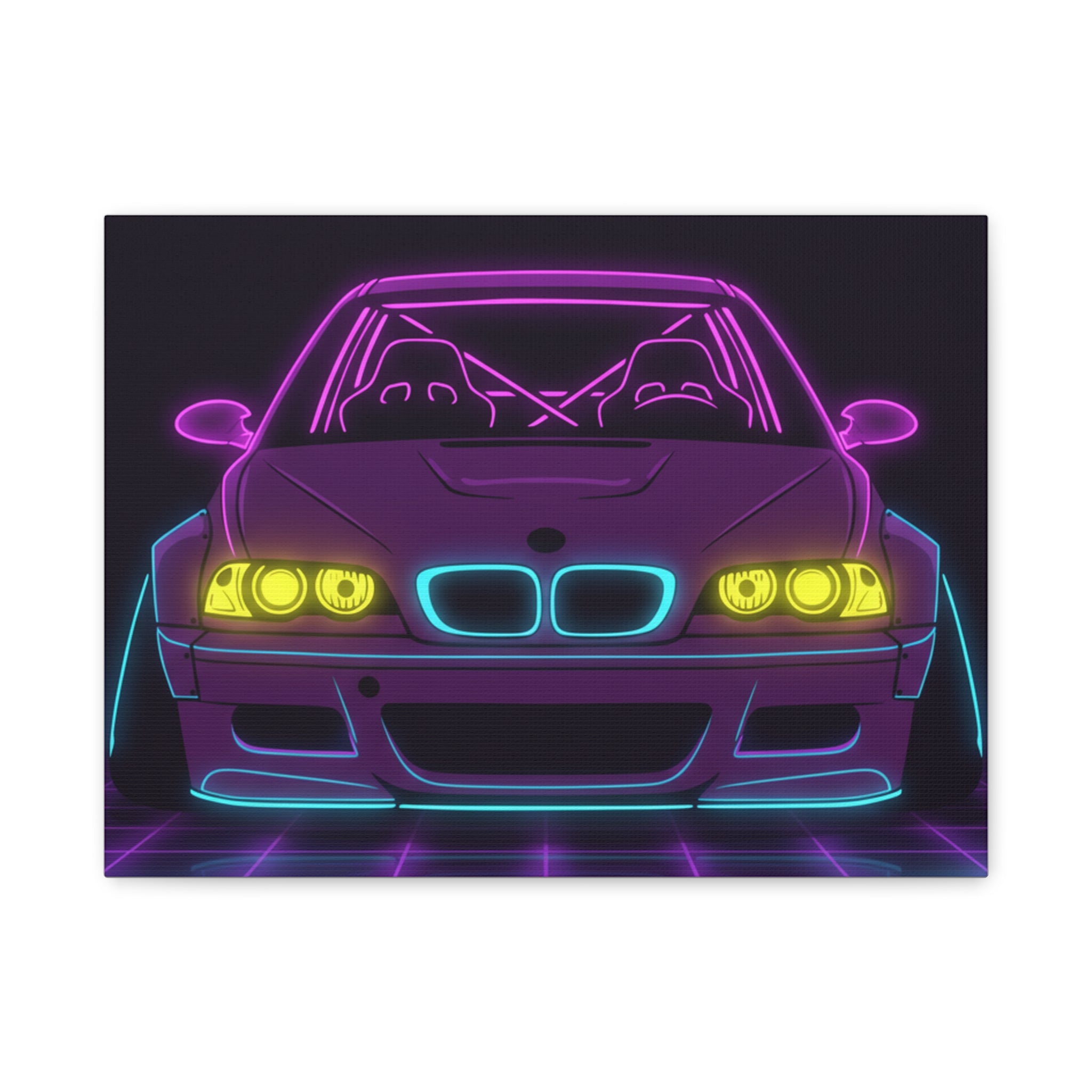 BMW E46 M3 (2000-06) Neon Synthwave Canvas Wall Art