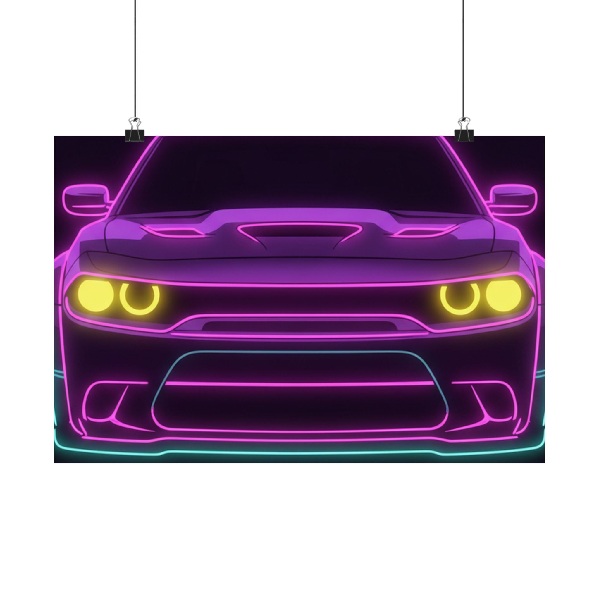 Dodge Challenger SRT Hellcat Neon Synthwave Poster
