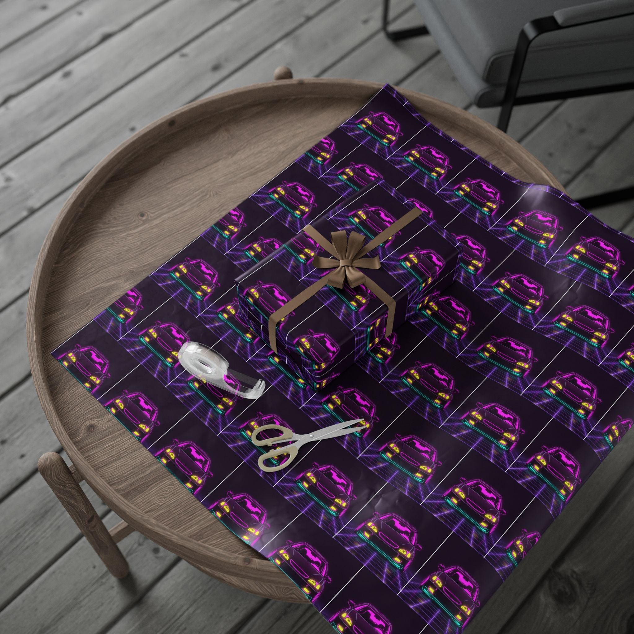 Honda Civic EK Hatch Neon Synthwave Gift Wrapping Paper