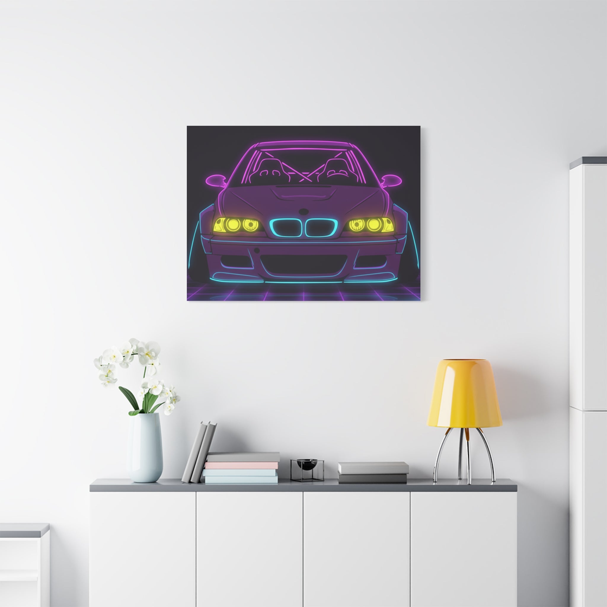 BMW E46 M3 (2000-06) Neon Synthwave Canvas Wall Art