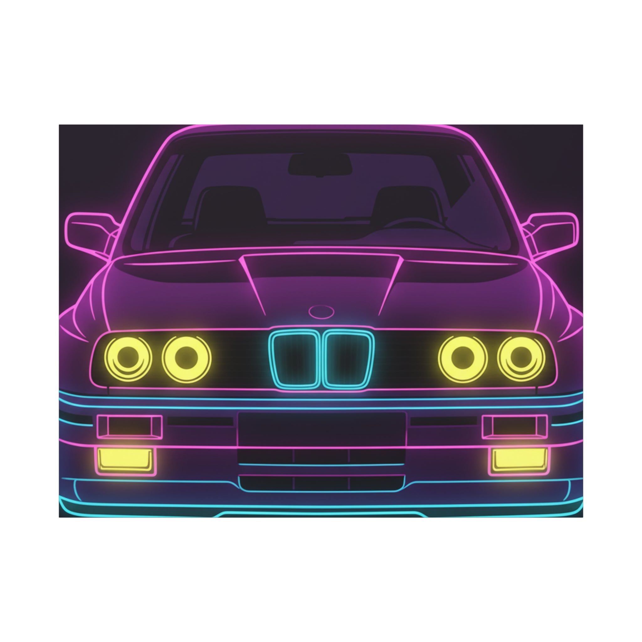 BMW E30 Neon Synthwave Canvas Wall Art