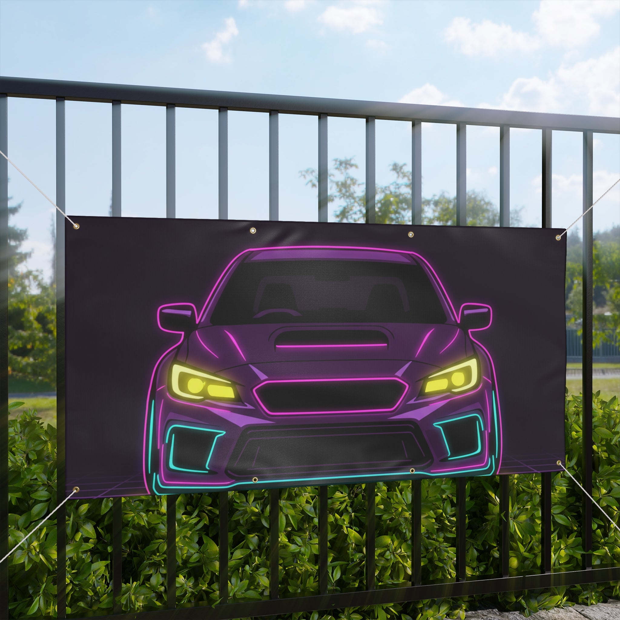 Subaru WRX STI Neon Synthwave Banner