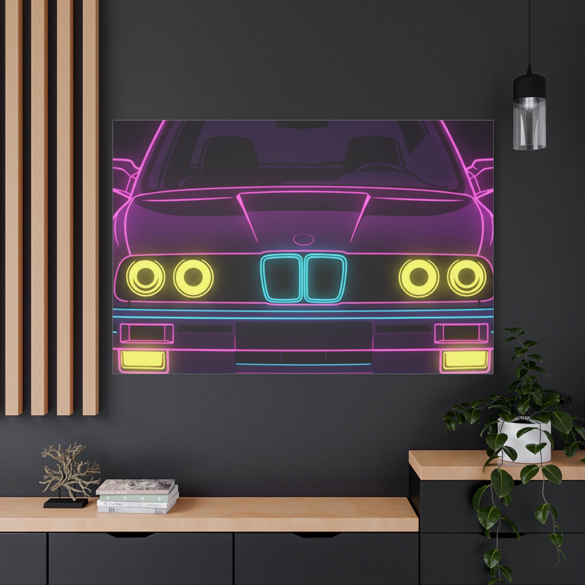 BMW E30 Neon Synthwave Canvas Wall Art
