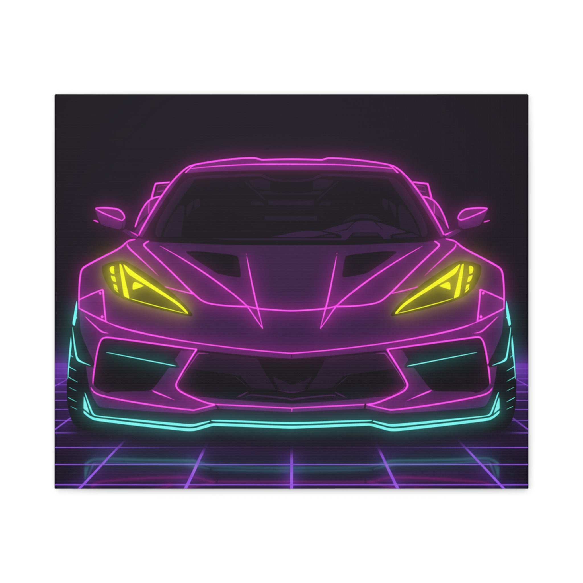 Corvette C8 (2020+) Neon Synthwave Canvas Wall Art