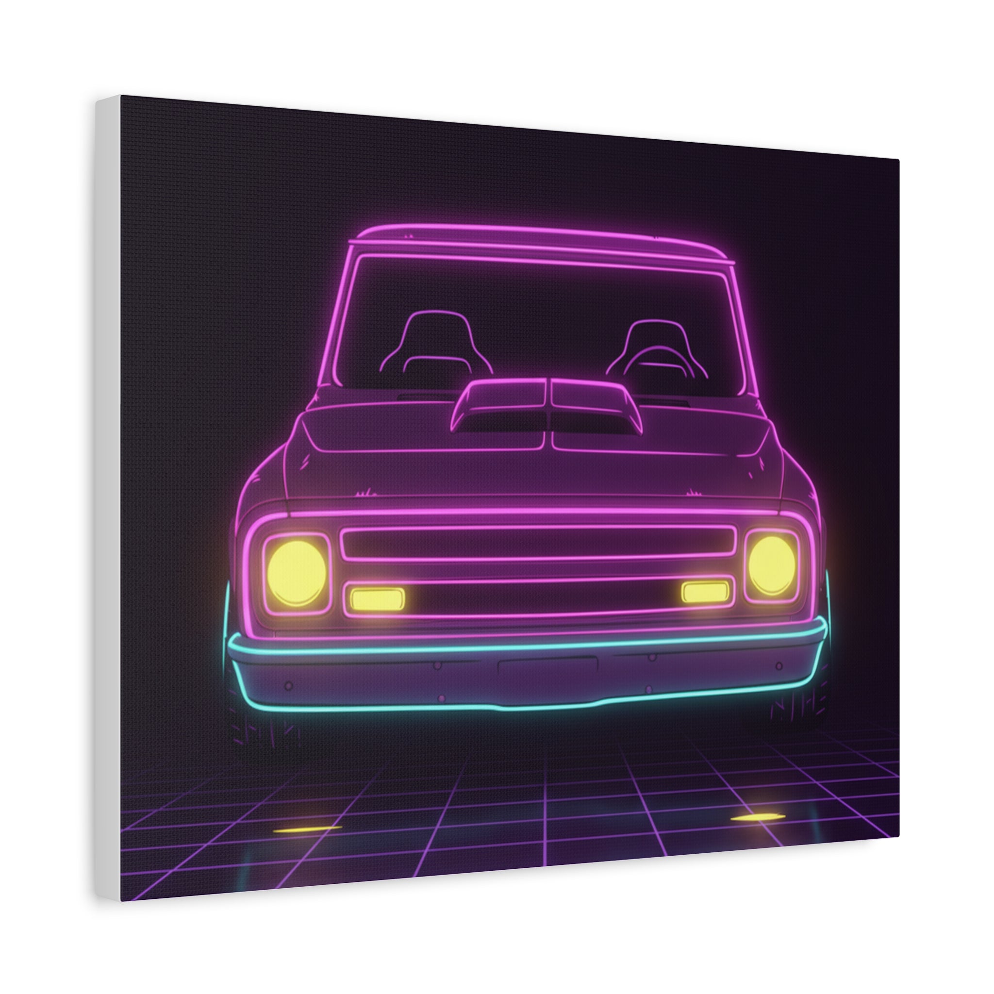 Chevy C10 Pickup (1967-72) Neon Synthwave Canvas Wall Art