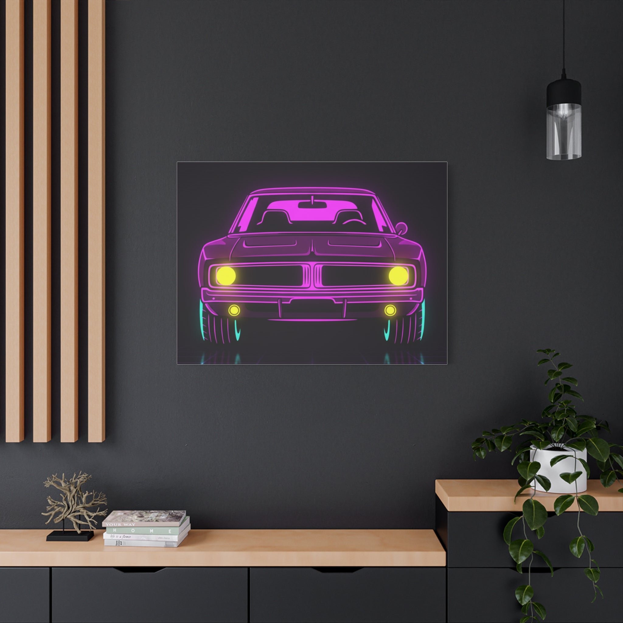 Dodge Charger R/T (1968-70) Resto-Mod Neon Synthwave Canvas Wall Art