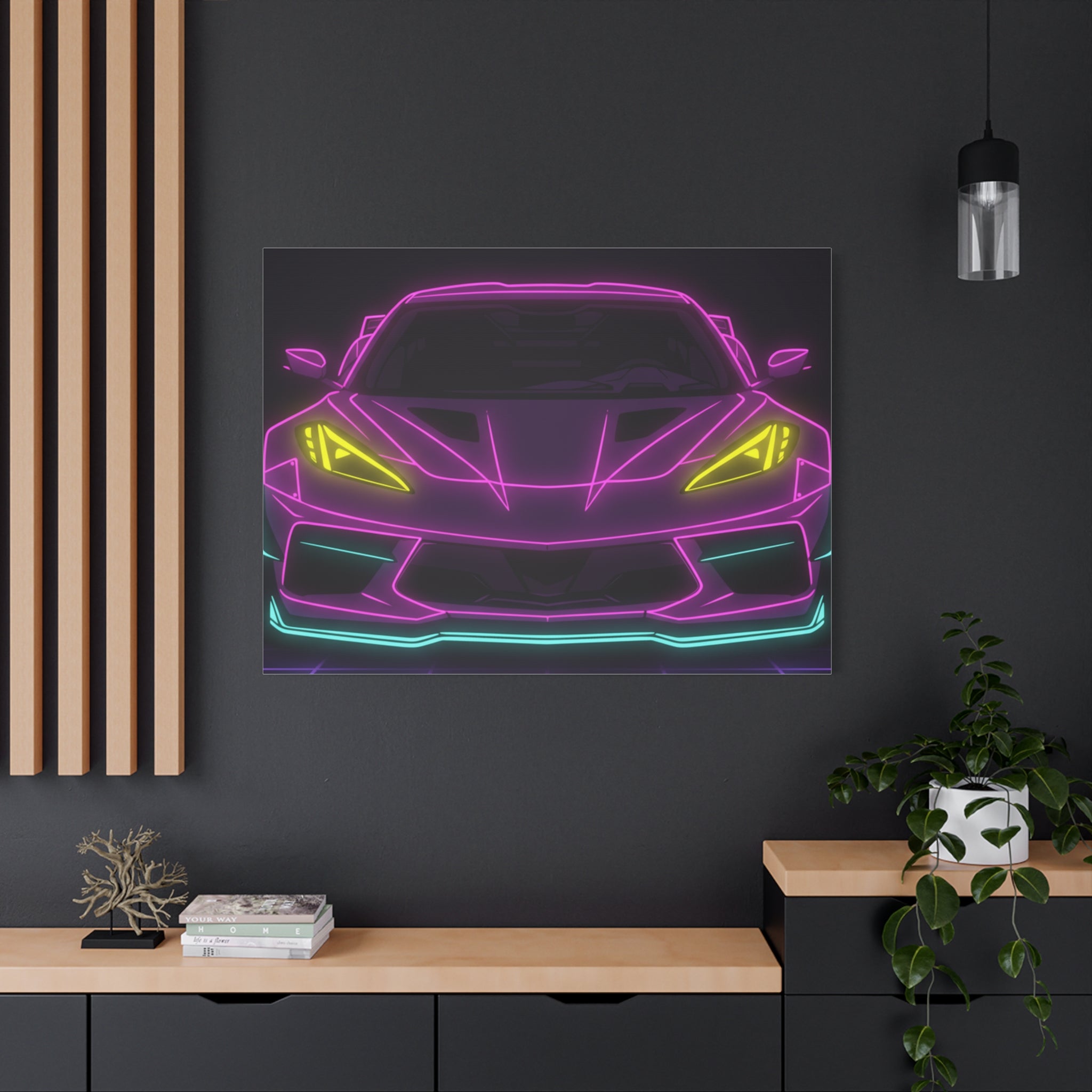 Corvette C8 (2020+) Neon Synthwave Canvas Wall Art