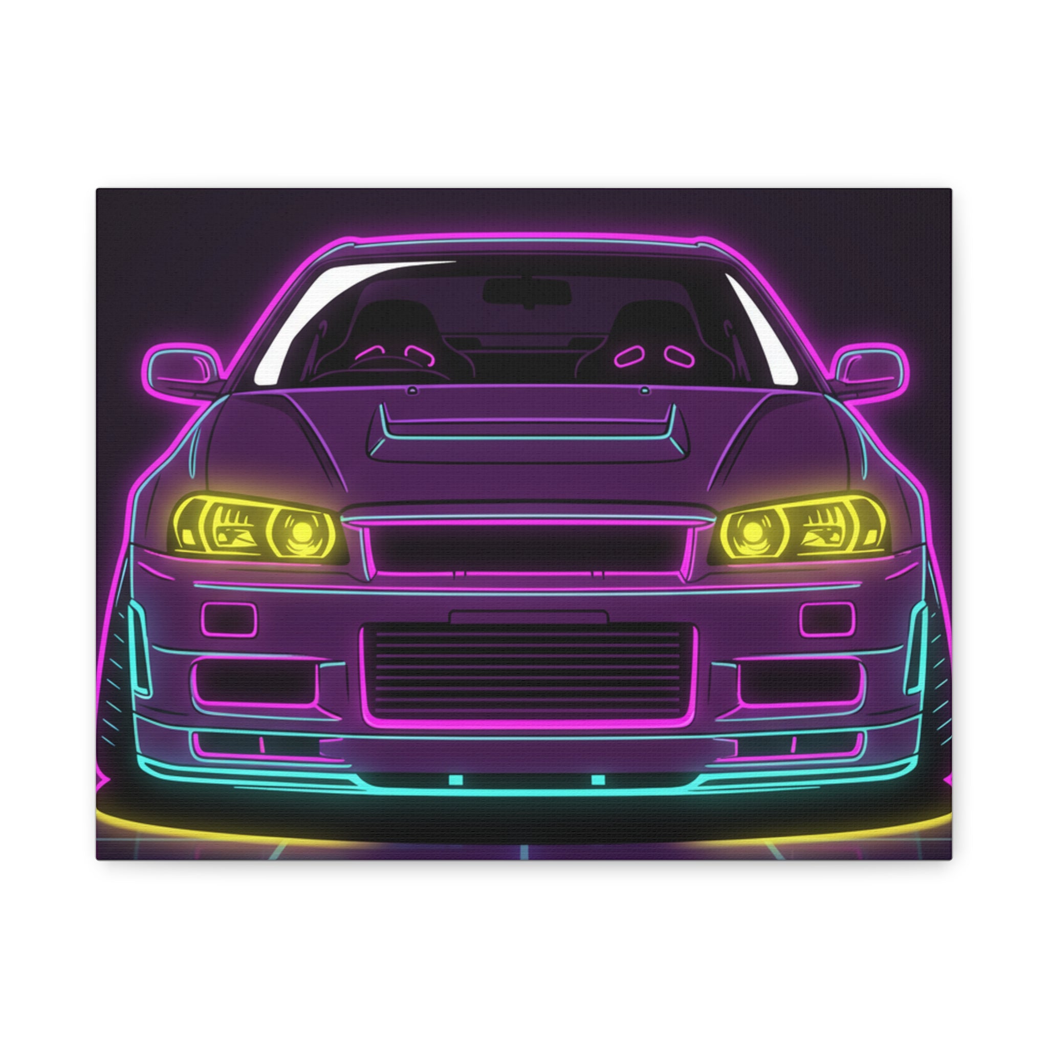Nissan GT-R Neon Synthwave Canvas Wall Art