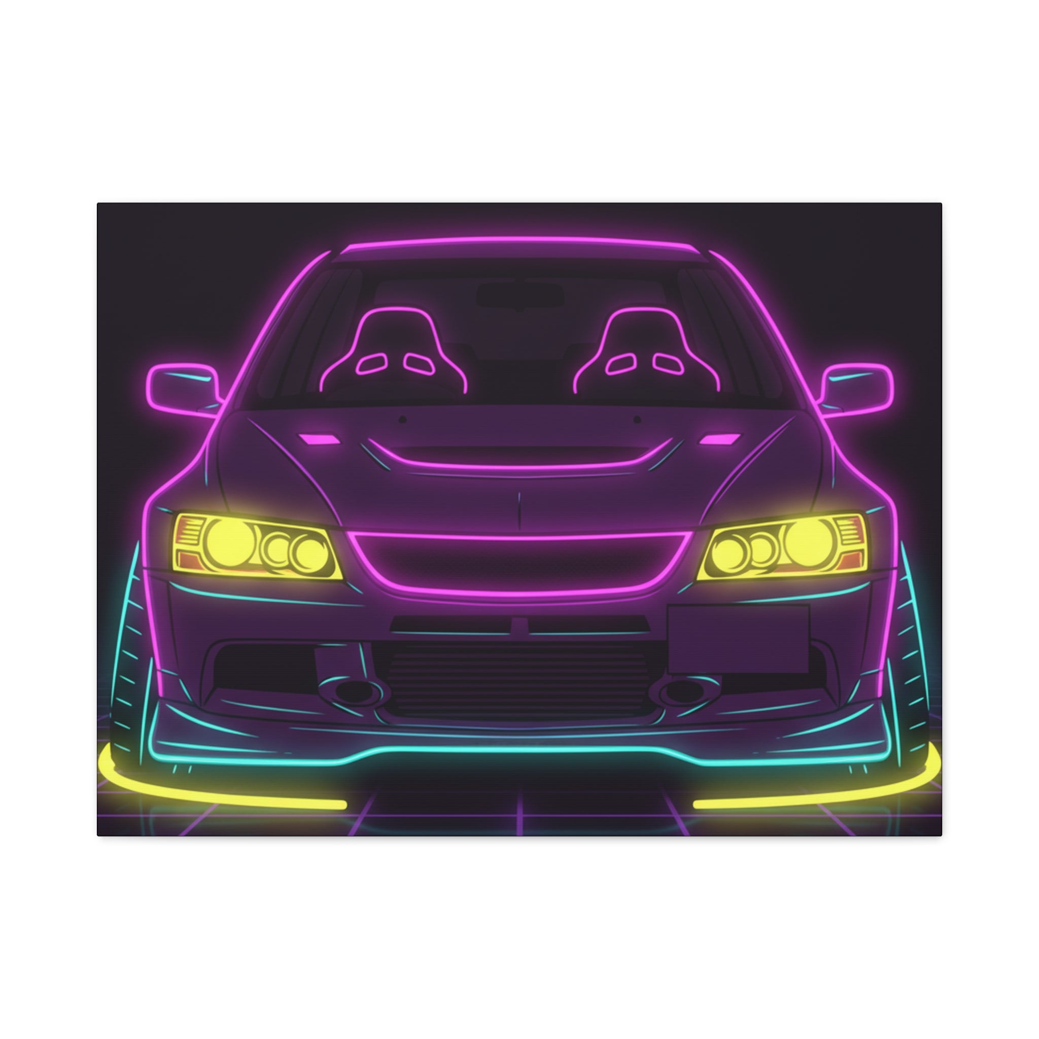 Mitsubishi Evo IX (2005-07) Neon Synthwave Canvas Wall Art