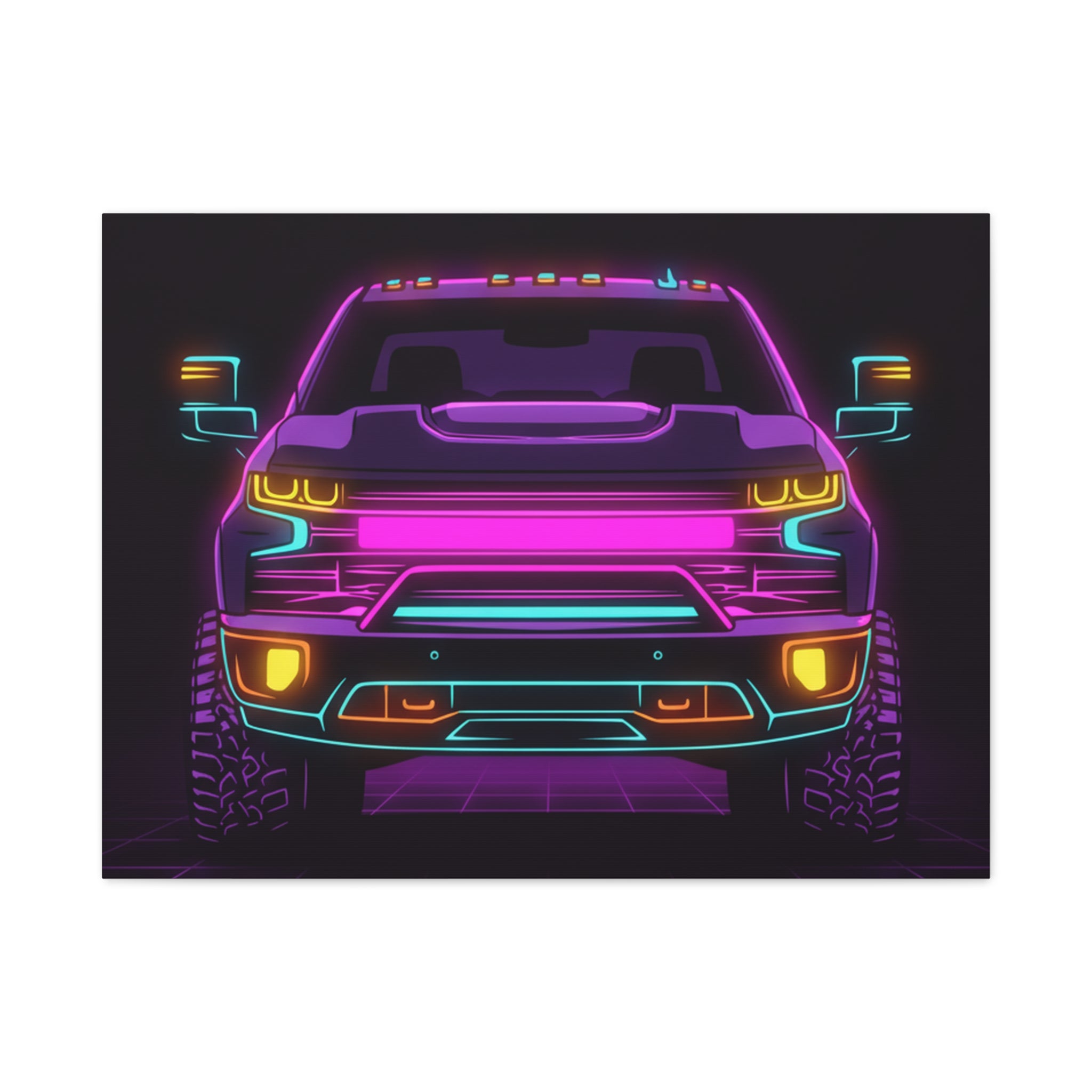 Chevy Silverado Trail Boss (2019+) Neon Synthwave Canvas Wall Art
