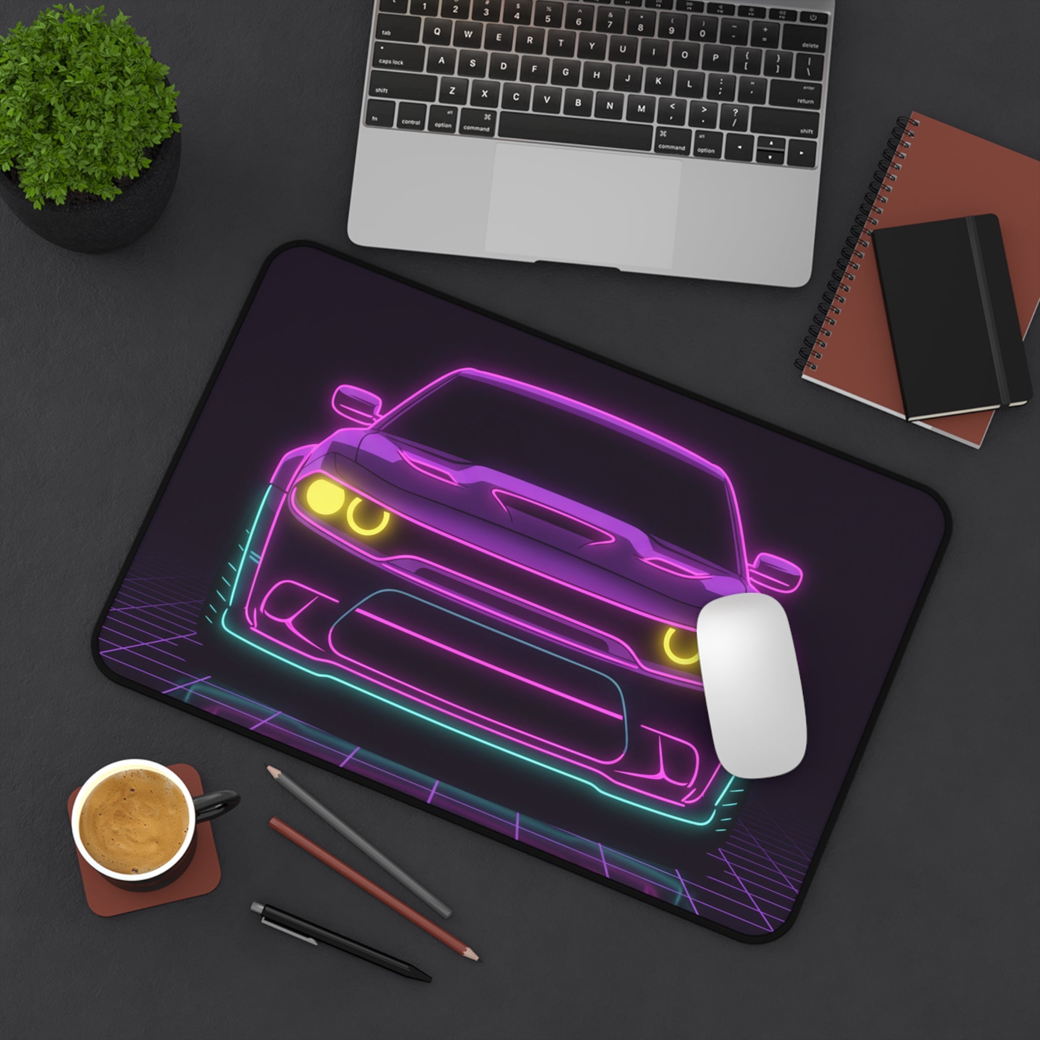 Dodge Challenger SRT Hellcat Neon Synthwave Desk Mat
