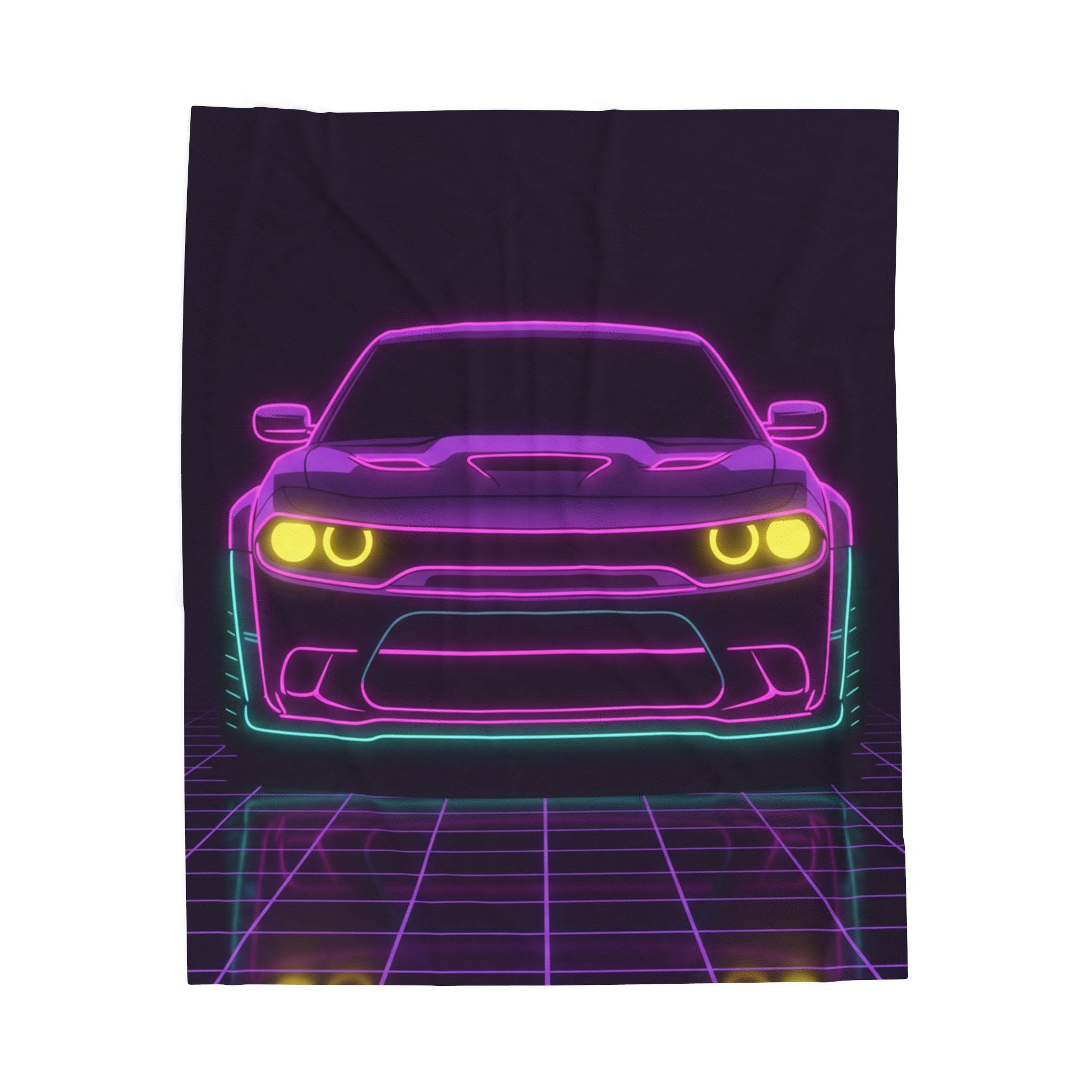 Dodge Challenger SRT Hellcat Neon Synthwave Velveteen Plush Blanket