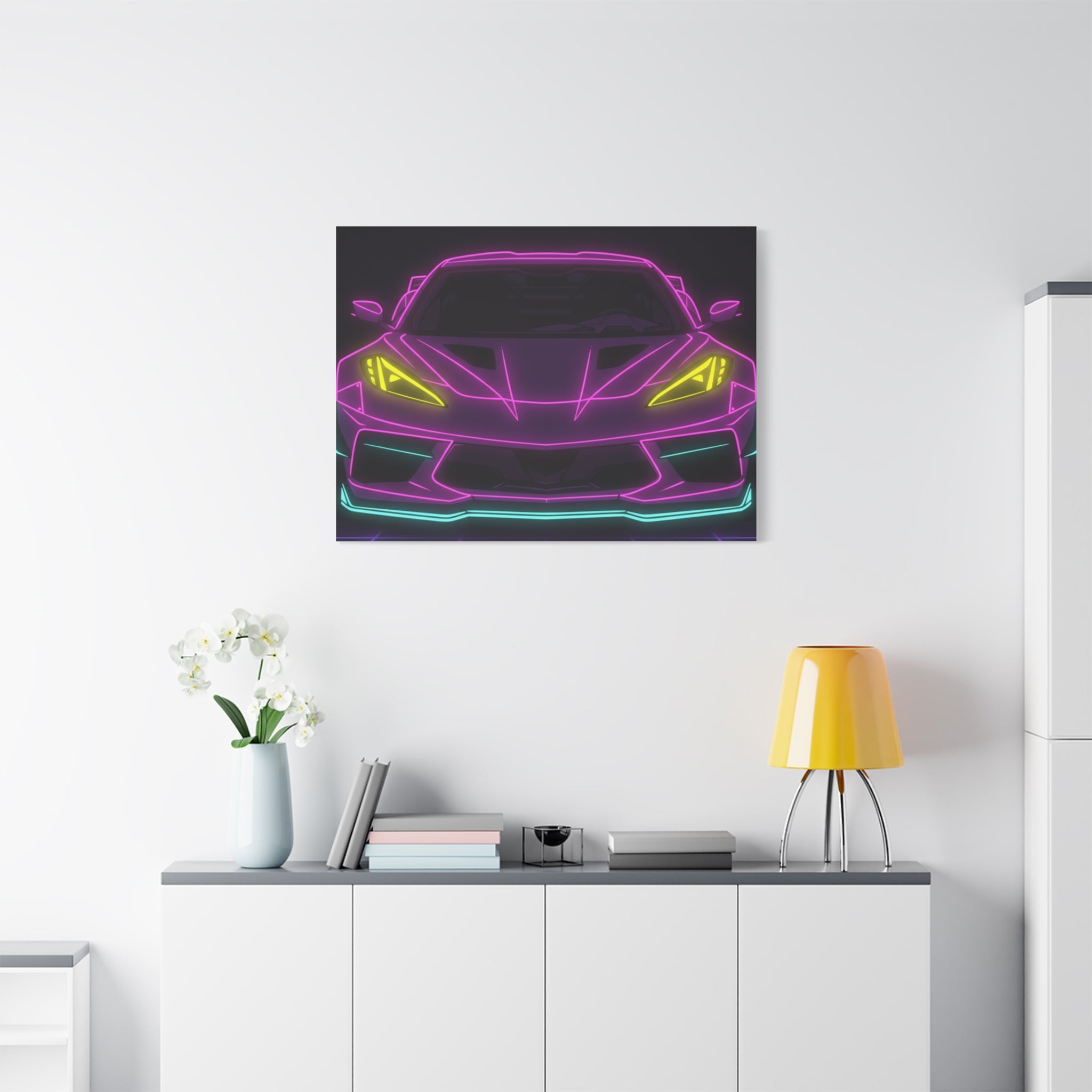 Corvette C8 (2020+) Neon Synthwave Canvas Wall Art