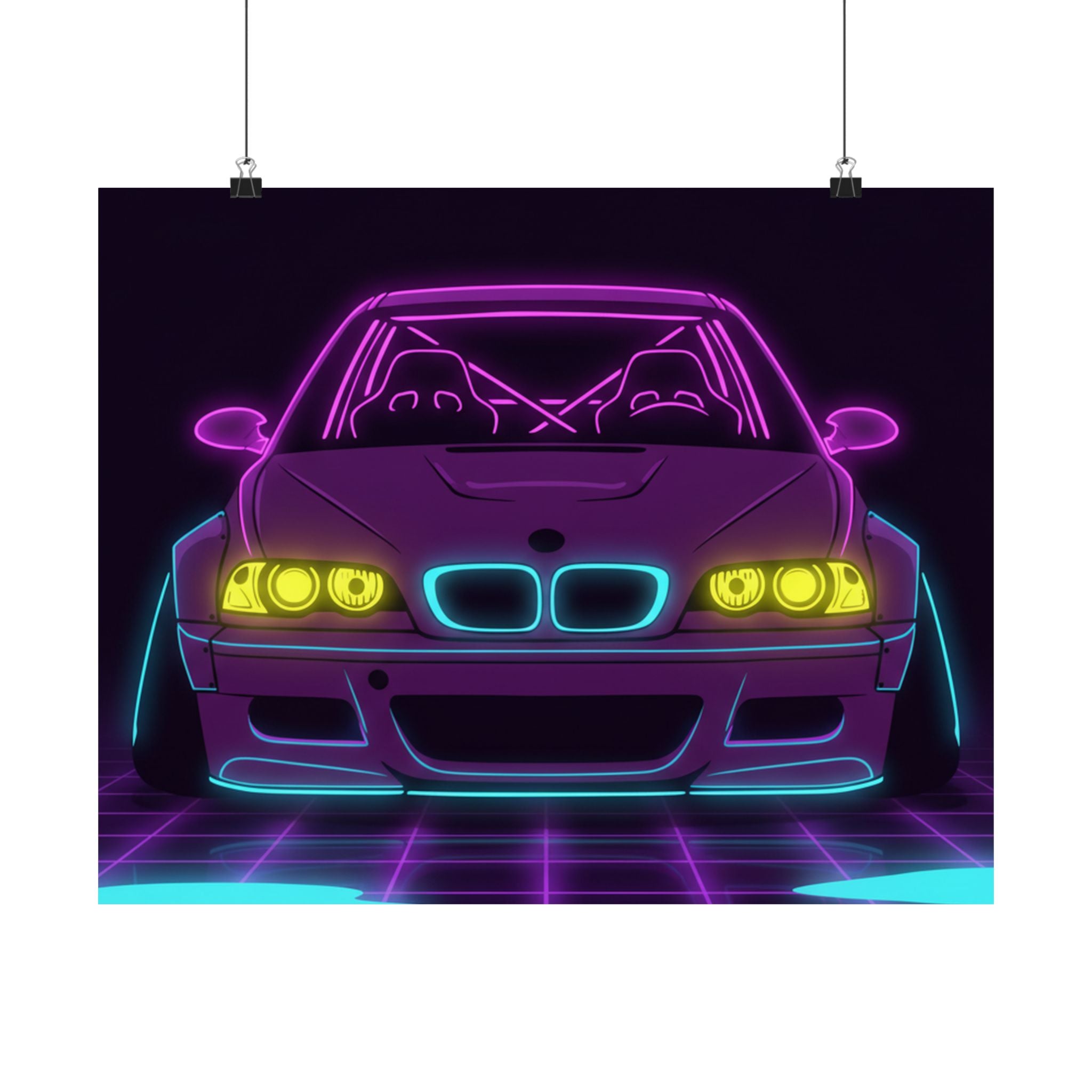 BMW E46 M3 (2000-06) Neon Synthwave Poster