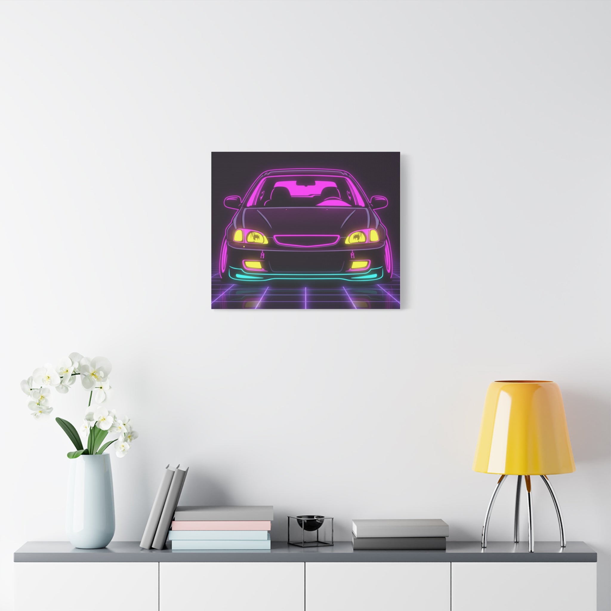 Honda Civic EK Hatch Neon Synthwave Canvas Wall Art