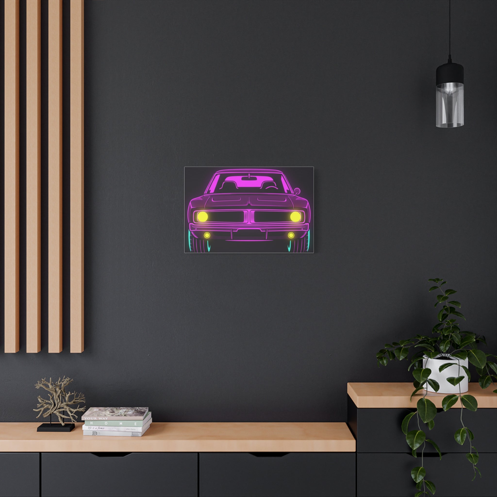 Dodge Charger R/T (1968-70) Resto-Mod Neon Synthwave Canvas Wall Art