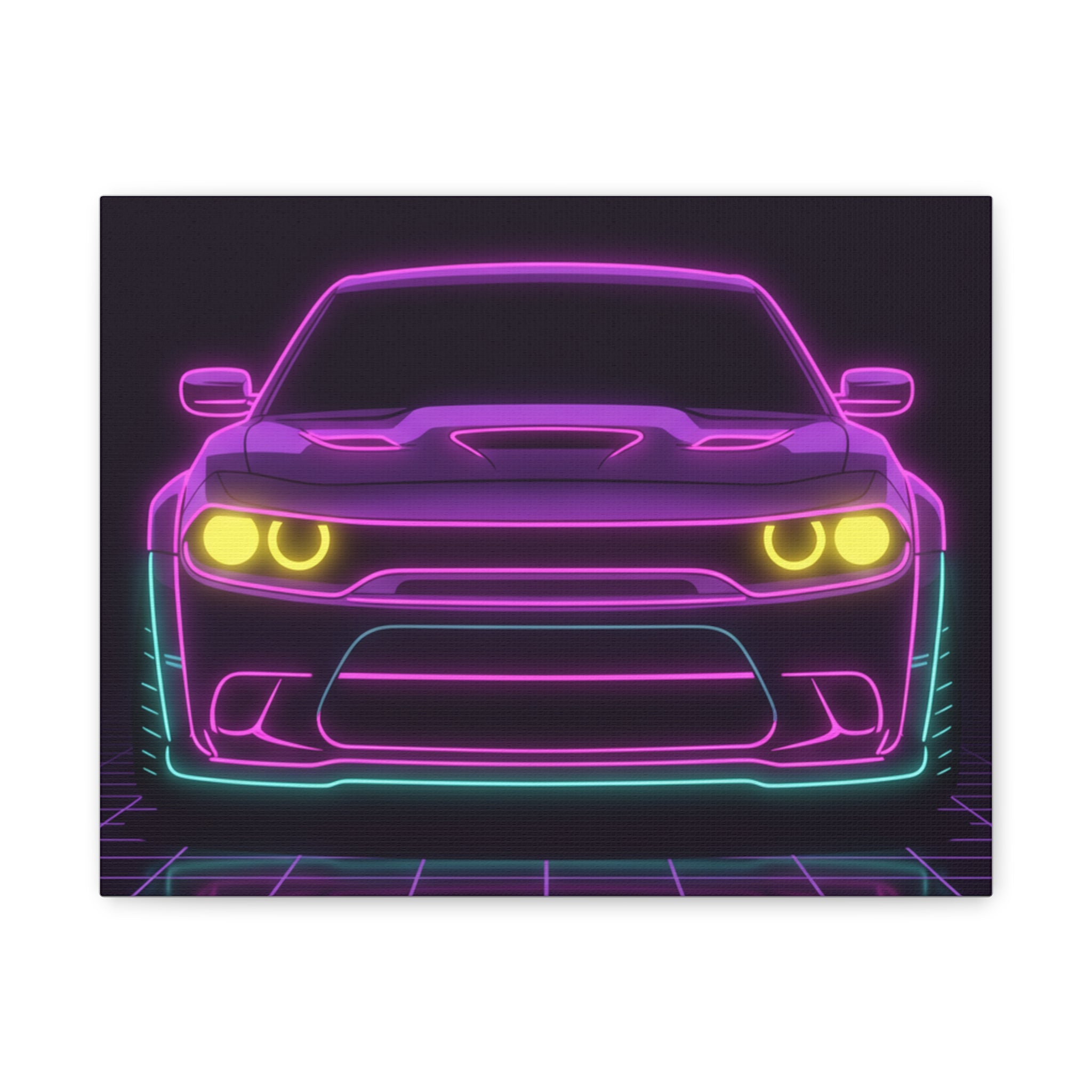 Dodge Challenger SRT Hellcat Neon Synthwave Canvas Wall Art