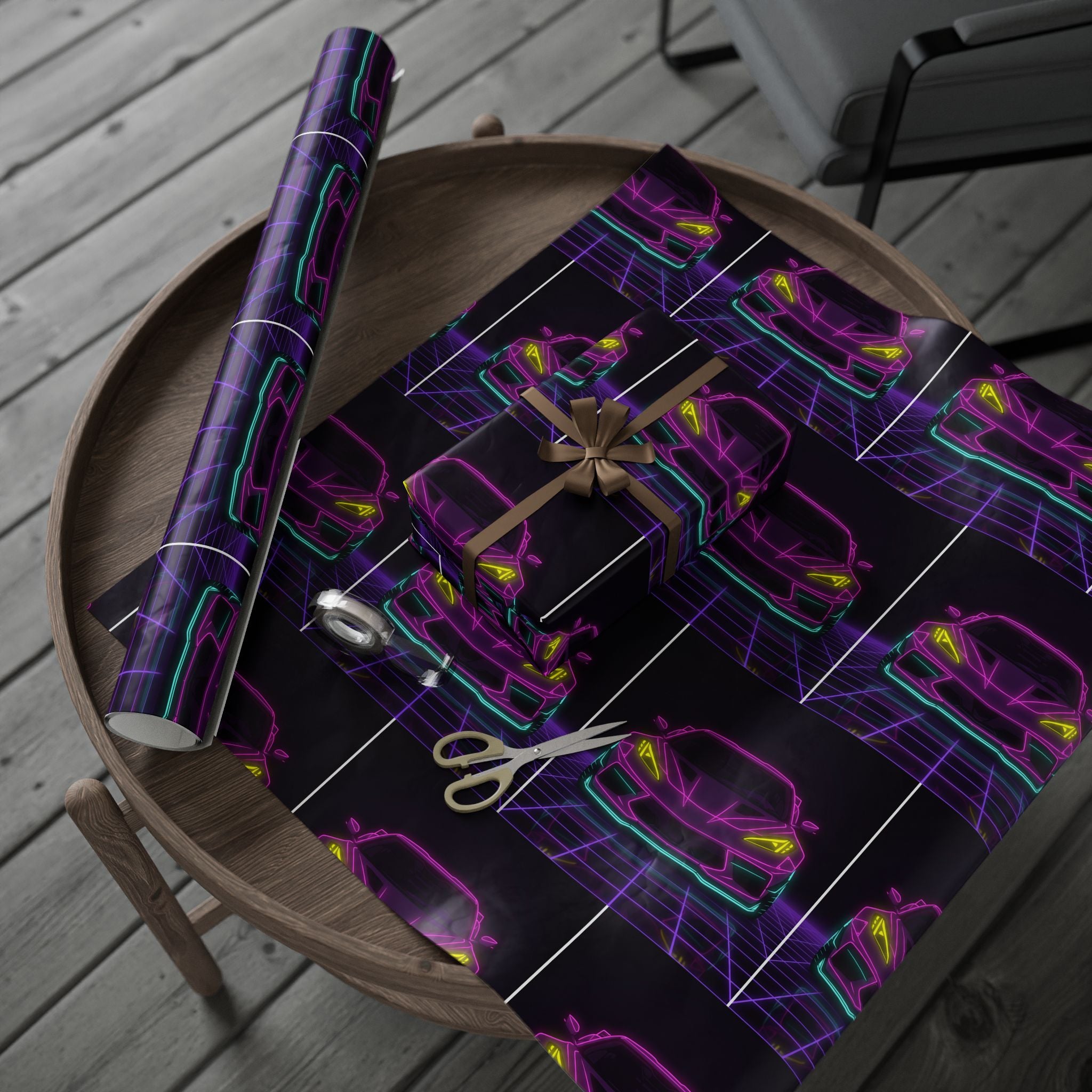Corvette C8 (2020+) Neon Synthwave Gift Wrapping Paper