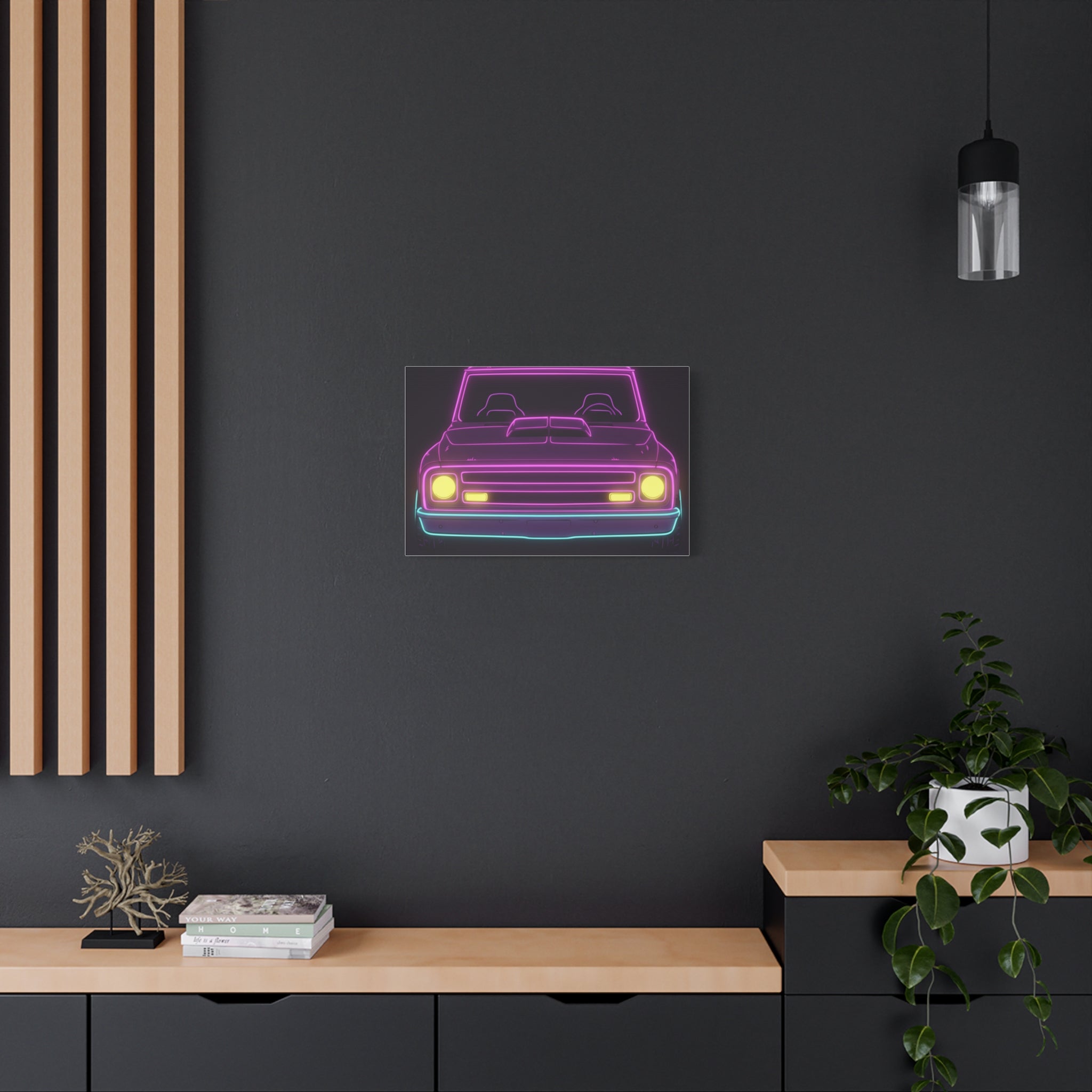 Chevy C10 Pickup (1967-72) Neon Synthwave Canvas Wall Art