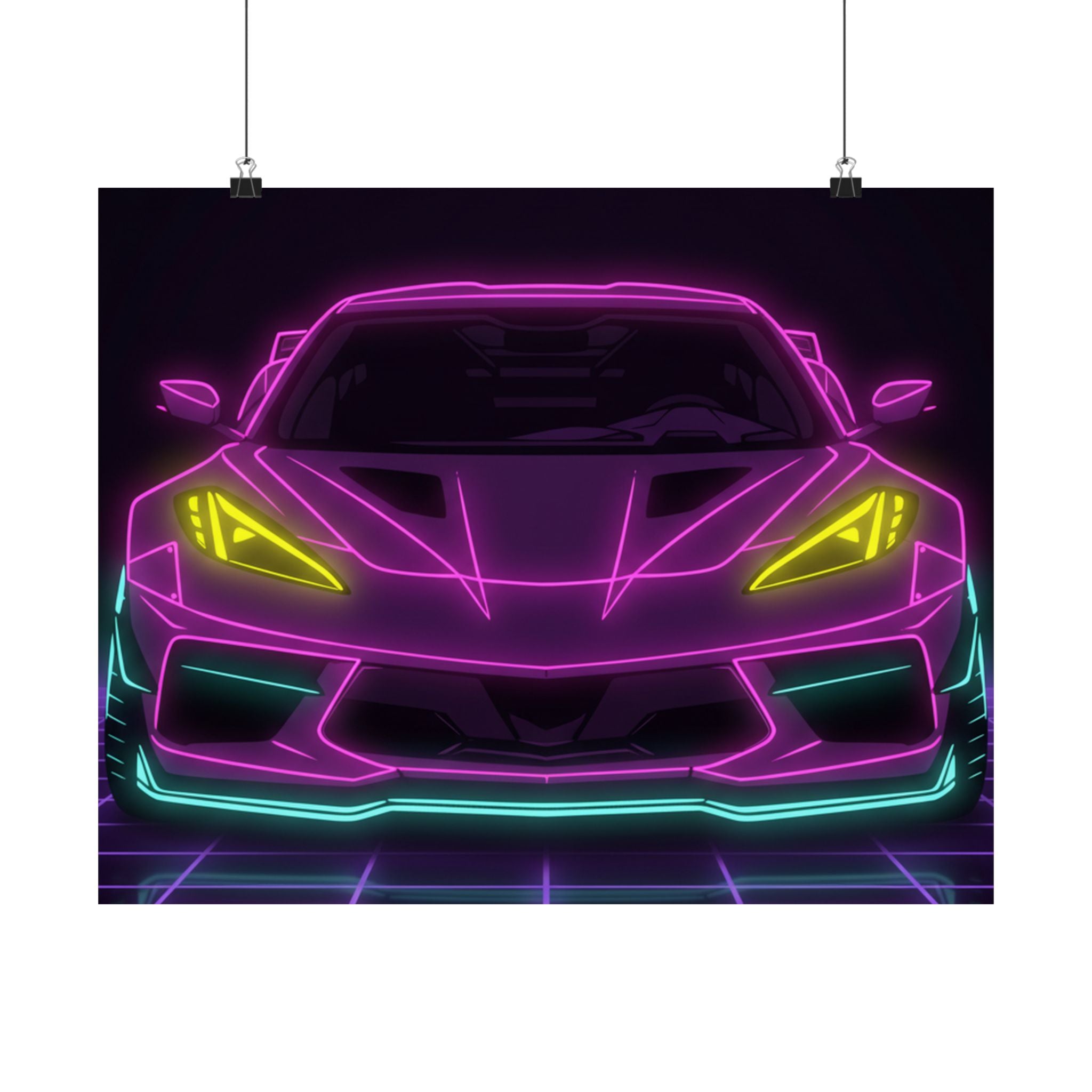 Corvette C8 (2020+) Neon Synthwave Poster