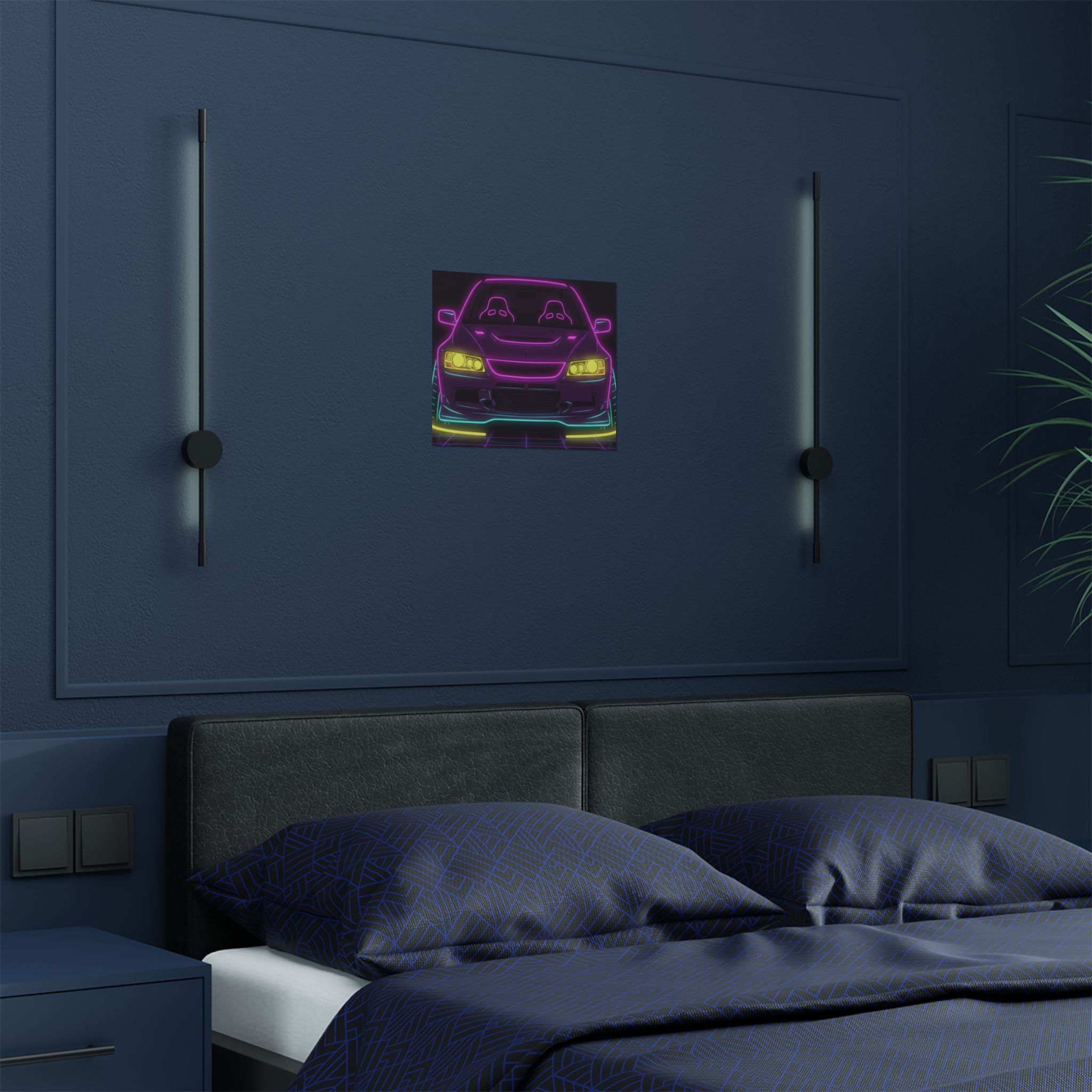 Mitsubishi Evo IX (2005-07) Neon Synthwave Poster