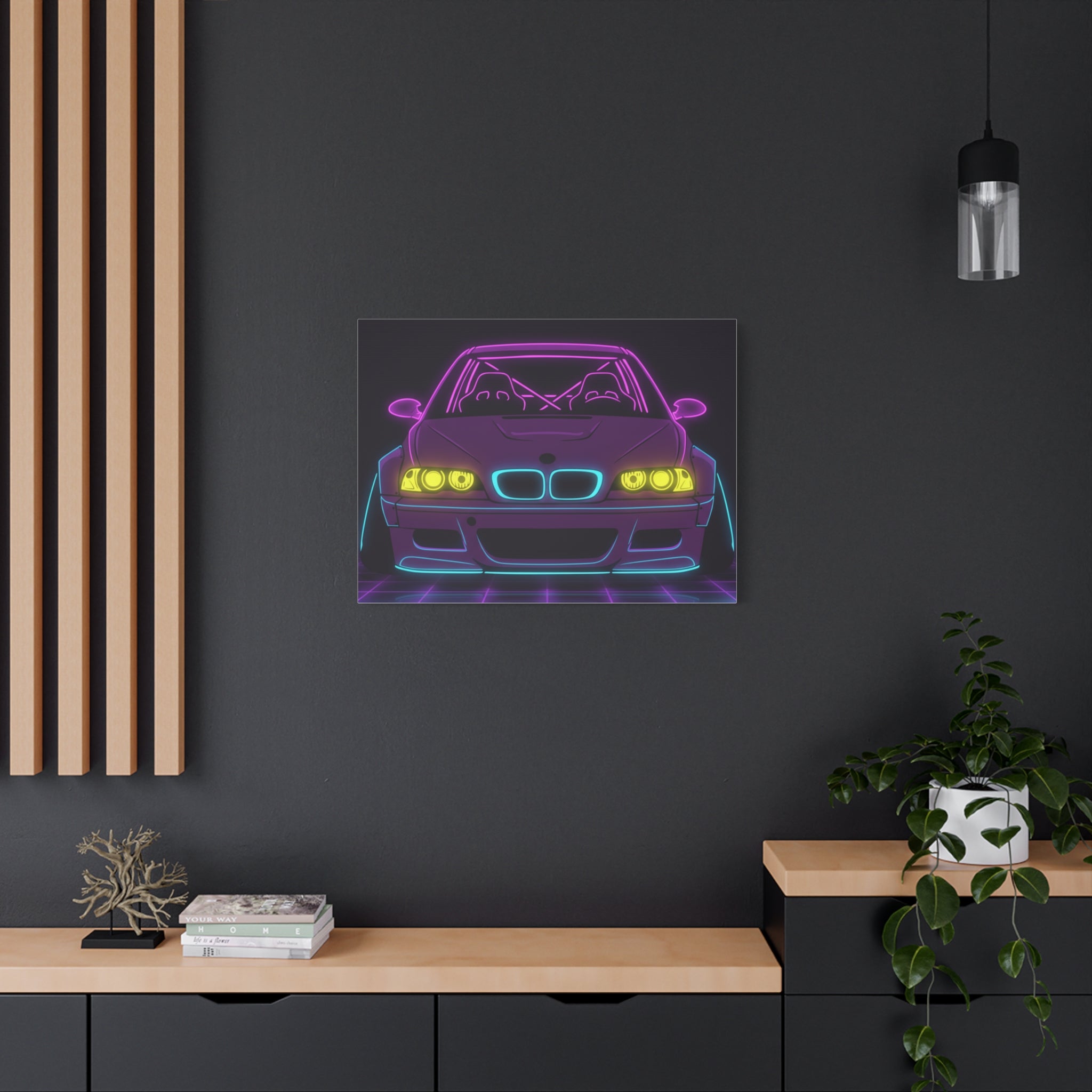 BMW E46 M3 (2000-06) Neon Synthwave Canvas Wall Art
