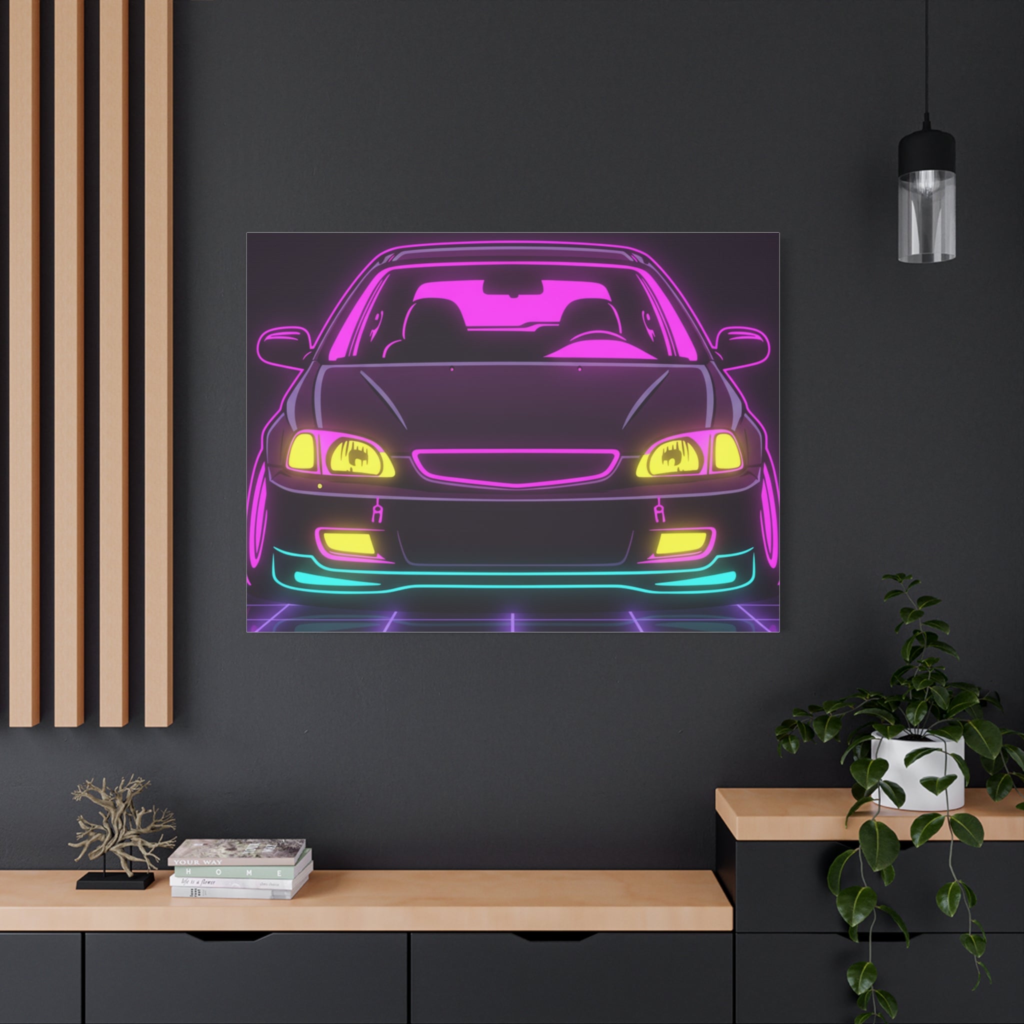 Honda Civic EK Hatch Neon Synthwave Canvas Wall Art