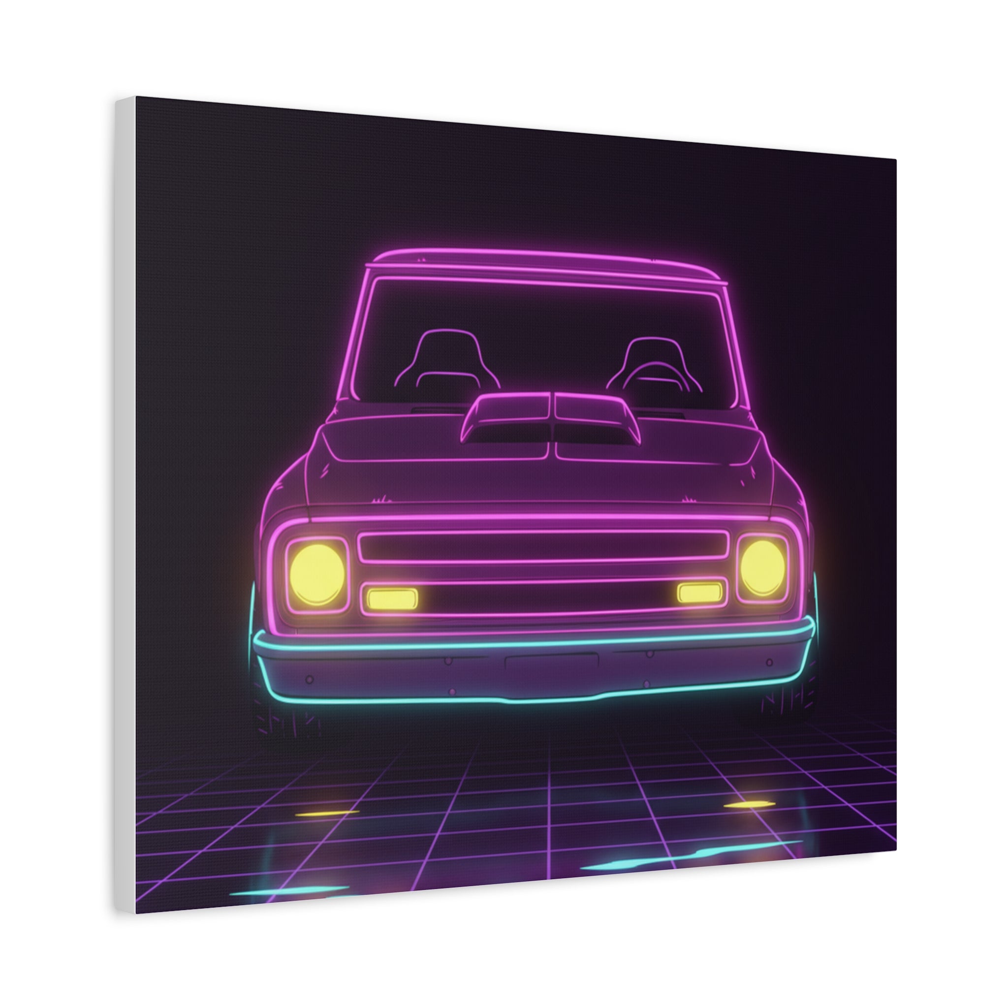 Chevy C10 Pickup (1967-72) Neon Synthwave Canvas Wall Art