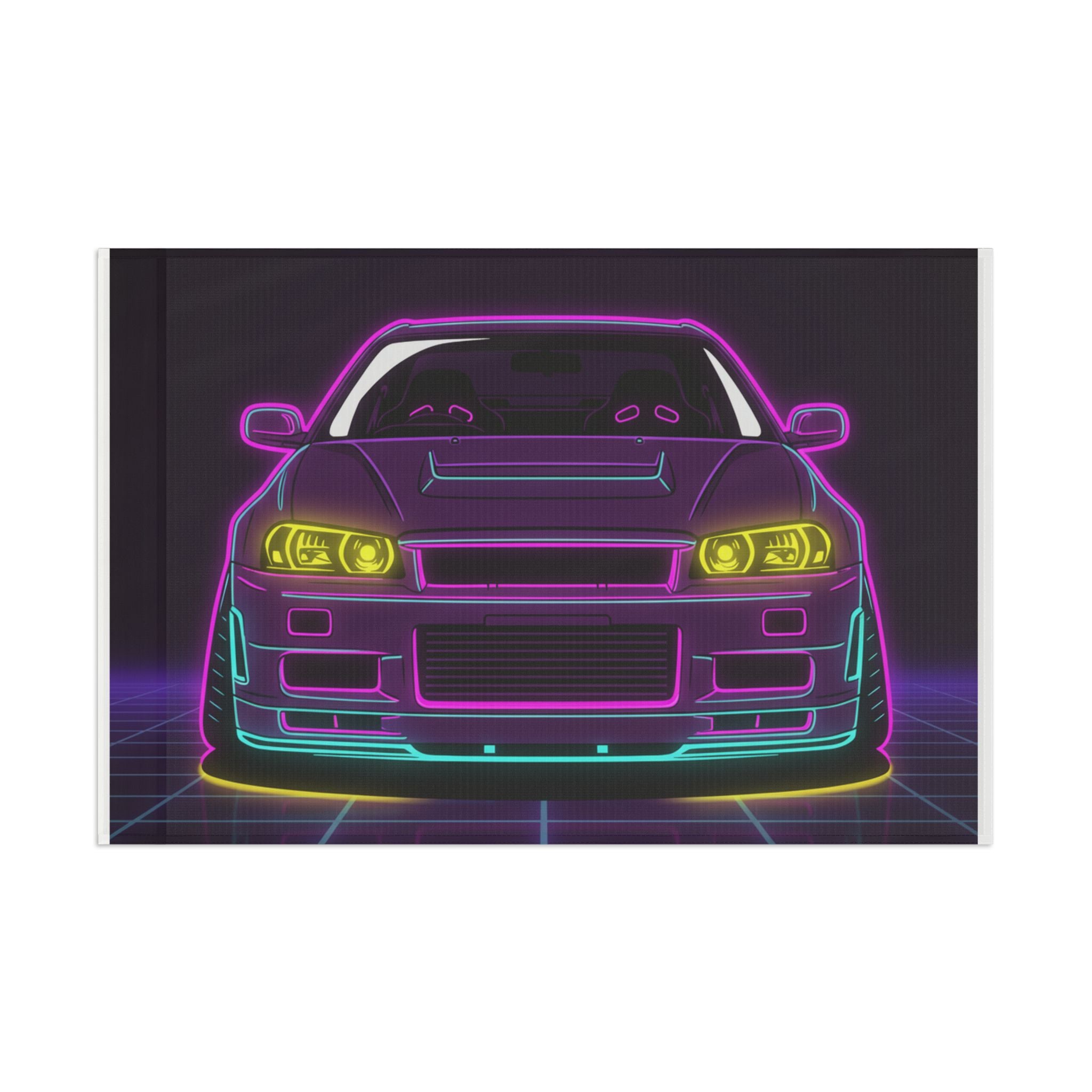 Nissan GT-R Neon Synthwave Garage Flag
