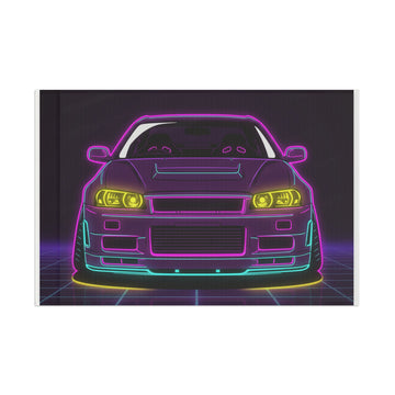 Nissan GT-R Neon Synthwave Garage Flag