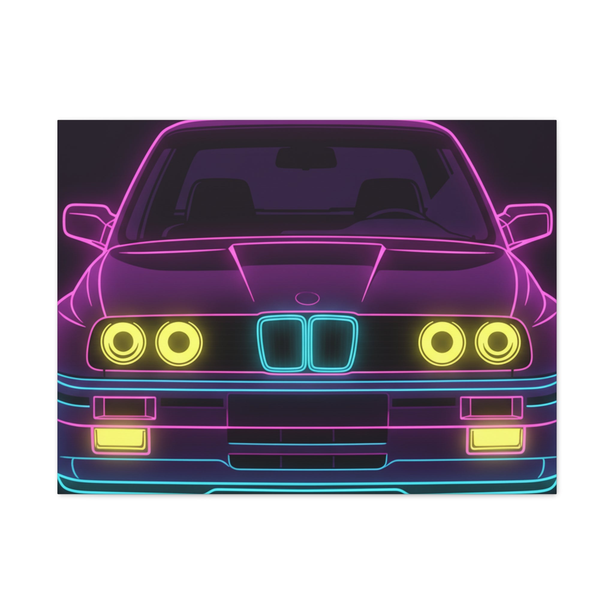 BMW E30 Neon Synthwave Canvas Wall Art