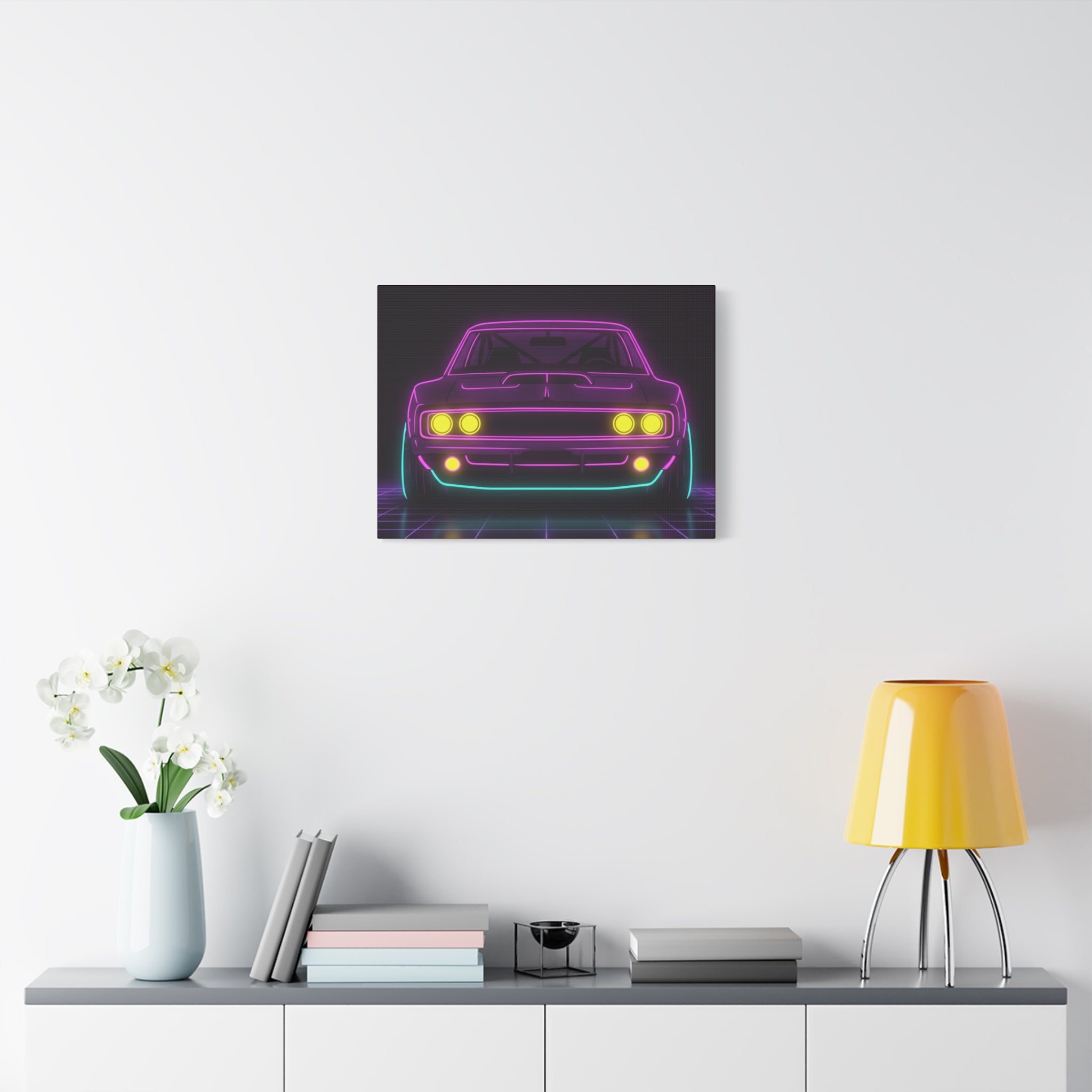 Dodge Charger R/T (1968-70) Neon Synthwave Canvas Wall Art