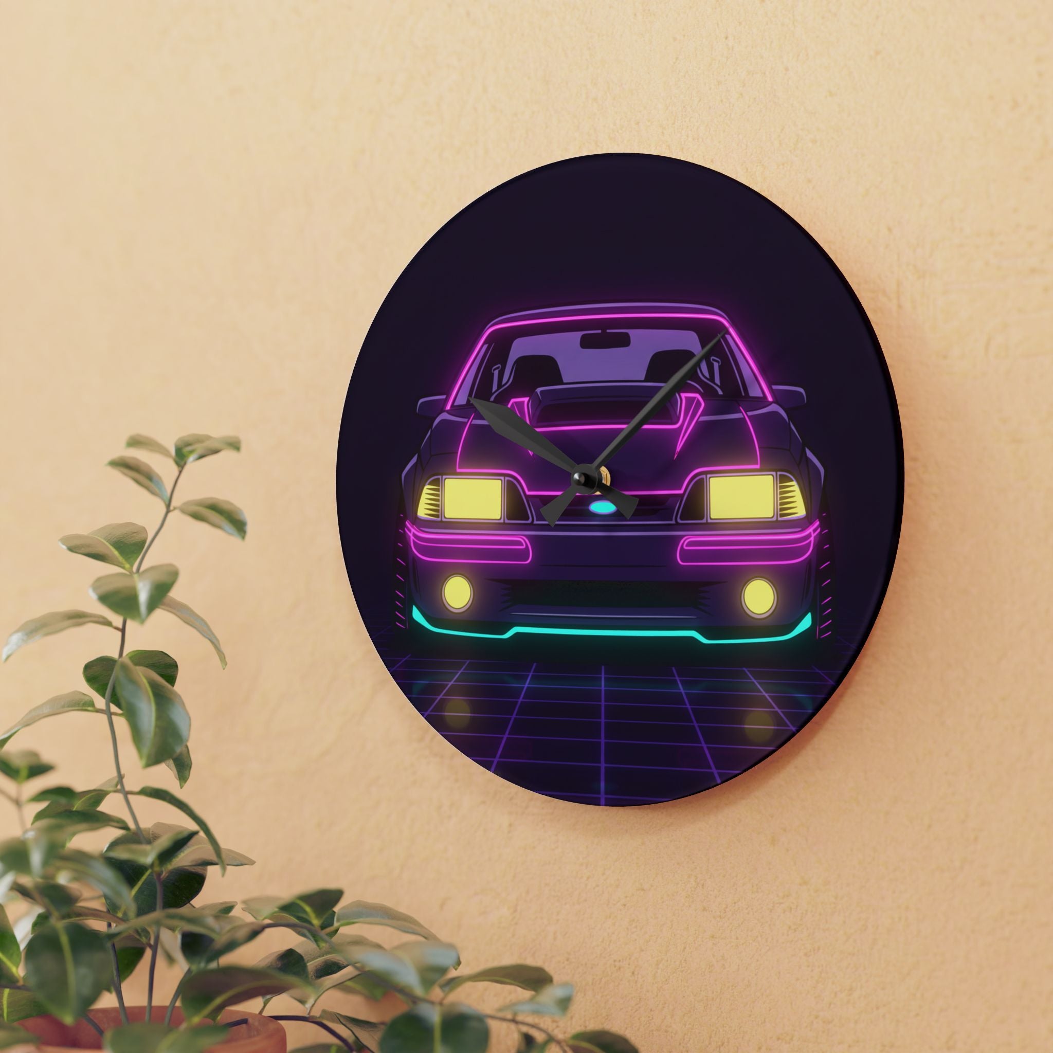 Ford Mustang Fox Body GT Neon Synthwave Wall Clock