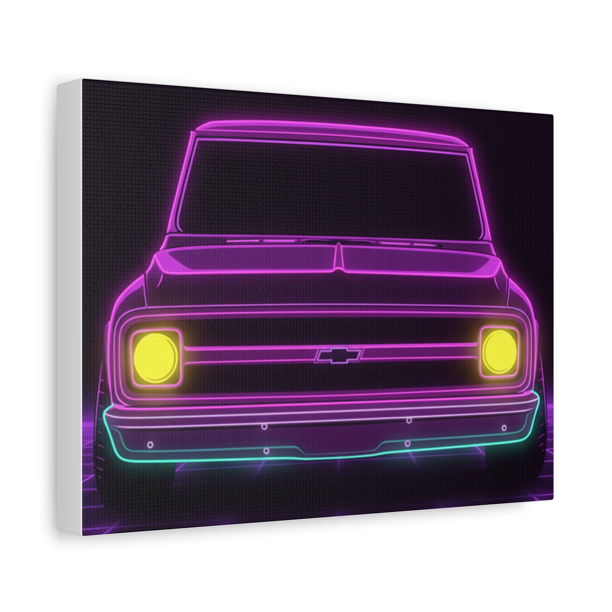 Chevy C10 Pickup (1967-72) Pro-Touring Neon Synthwave Canvas Wall Art