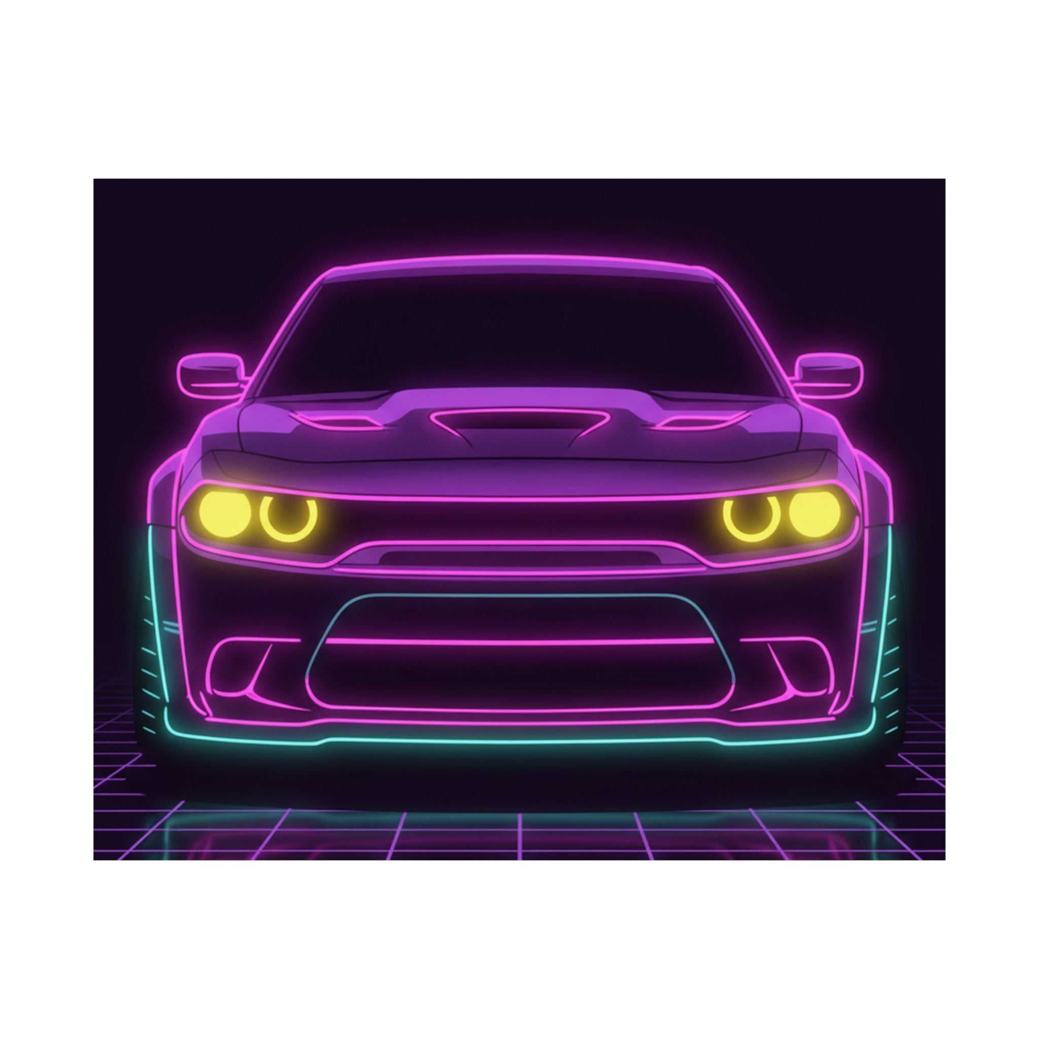 Dodge Challenger SRT Hellcat Neon Synthwave Poster