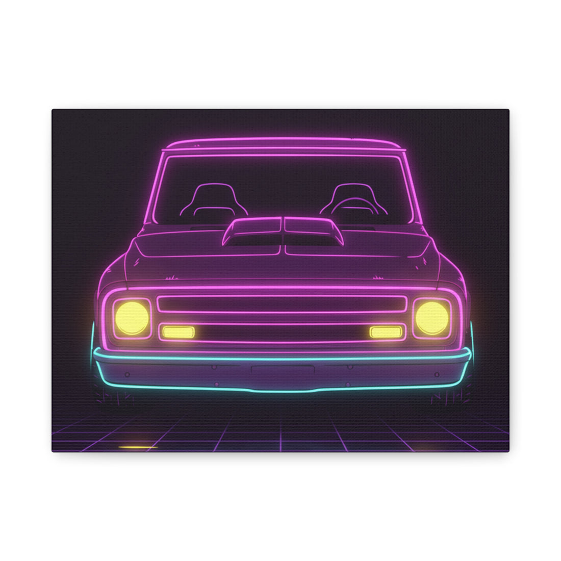 Chevy C10 Pickup (1967-72) Neon Synthwave Canvas Wall Art