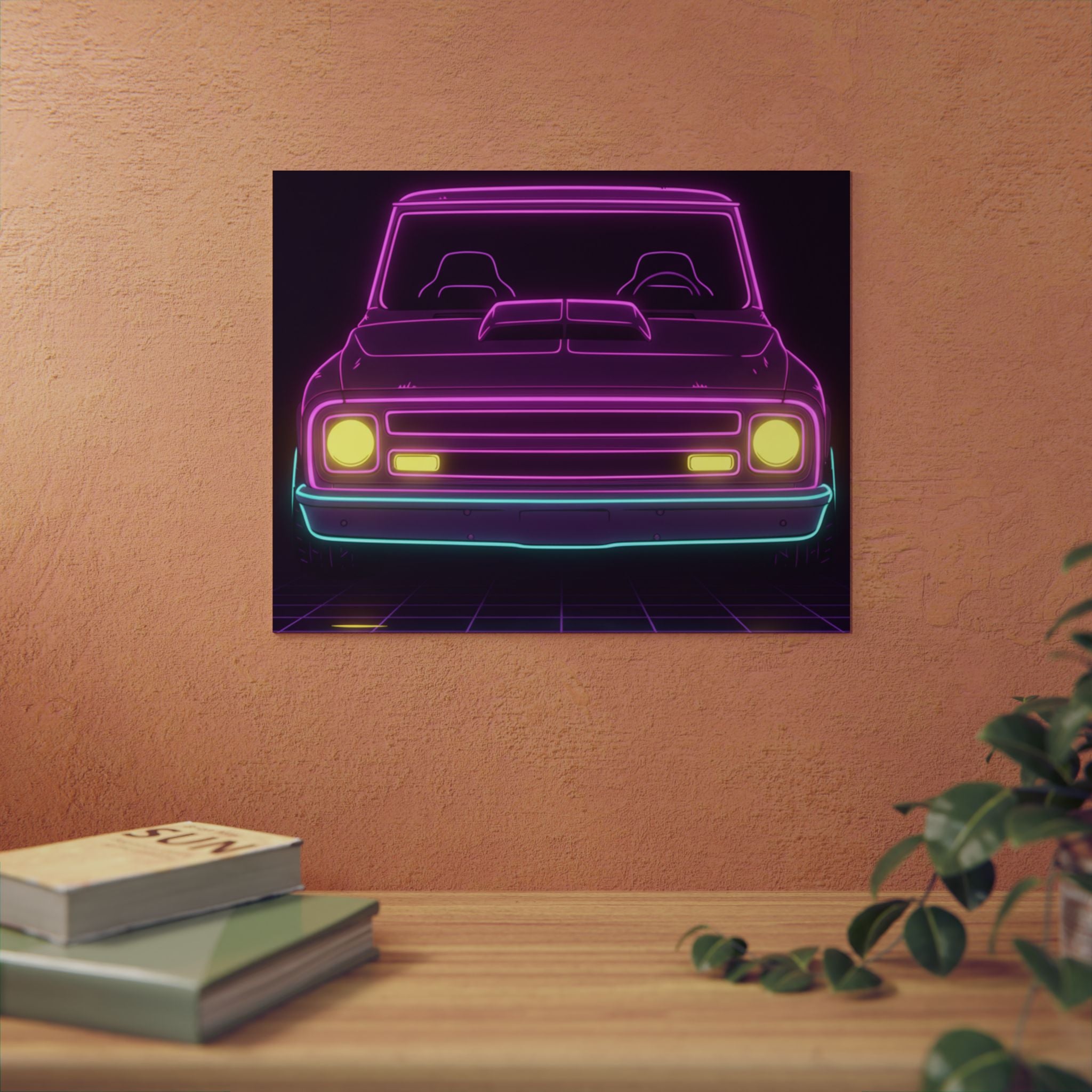 Chevy C10 Pickup (1967-72) Neon Synthwave Metal Wall Sign