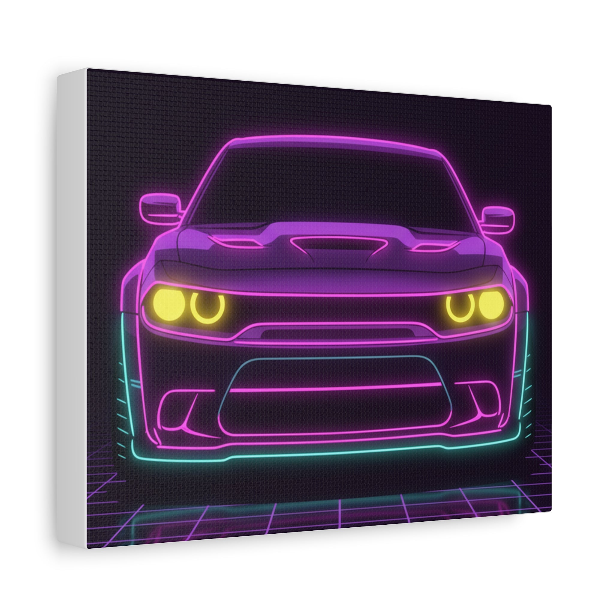 Dodge Challenger SRT Hellcat Neon Synthwave Canvas Wall Art