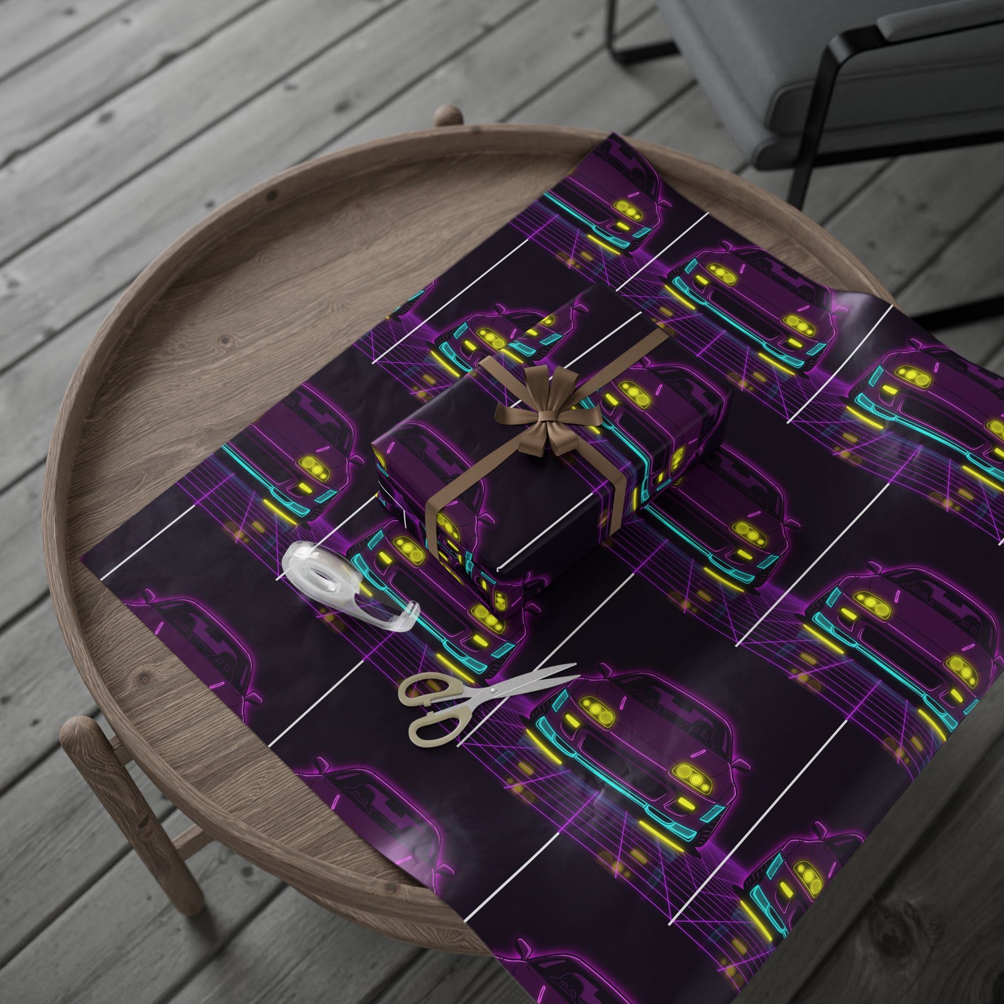 Toyota Supra MK4 Neon Synthwave Gift Wrapping Paper