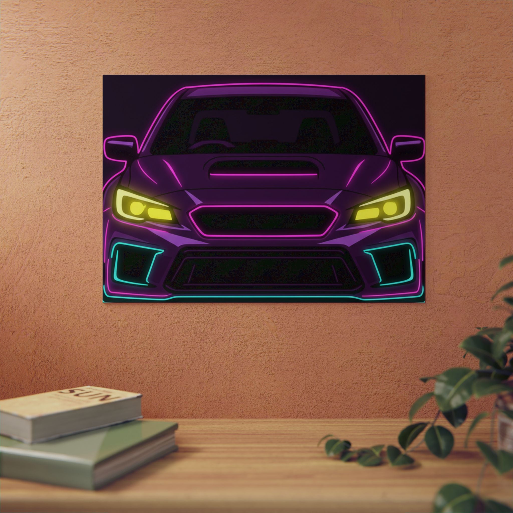 Subaru WRX STI Neon Synthwave Metal Wall Sign