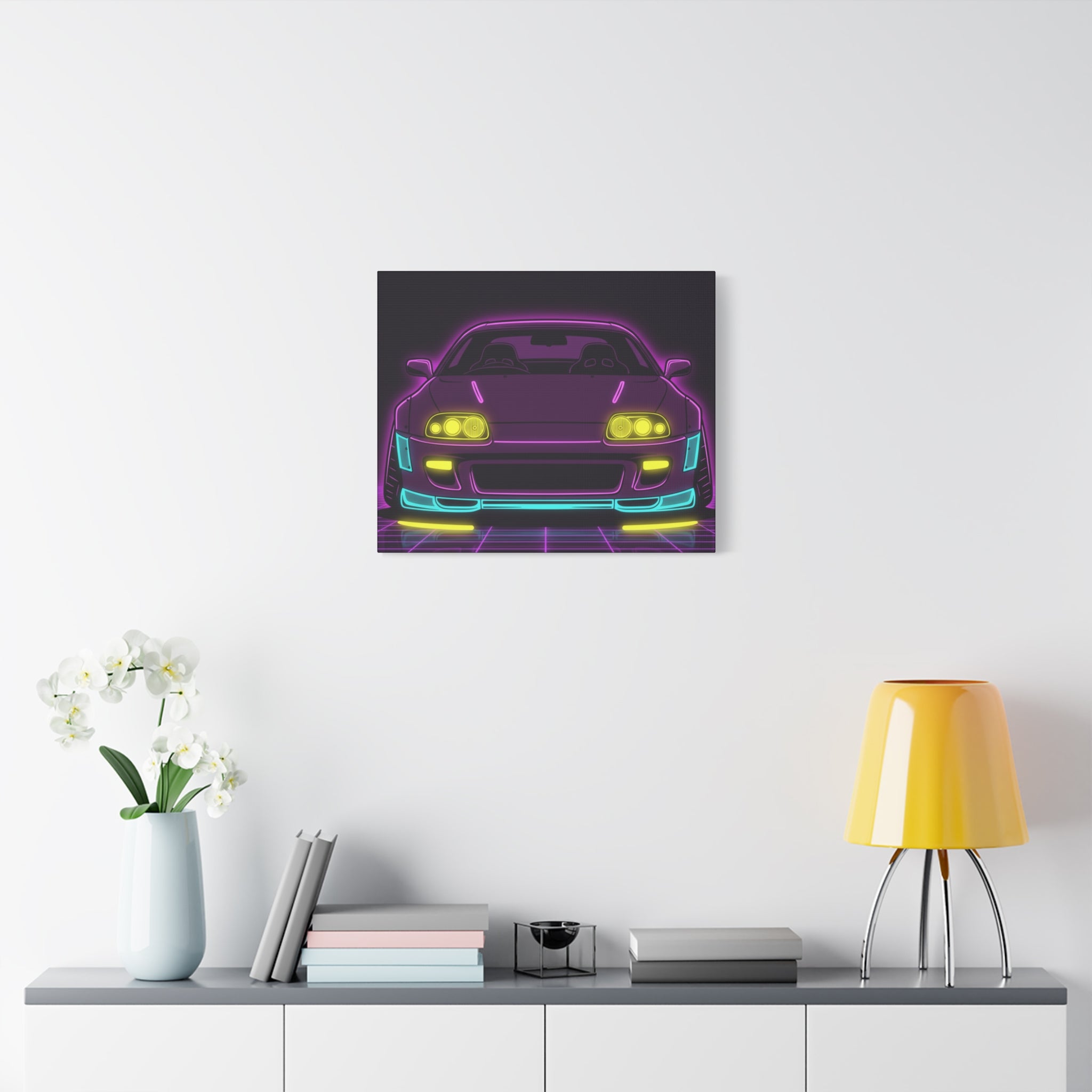 Toyota Supra MK4 Neon Synthwave Canvas Wall Art