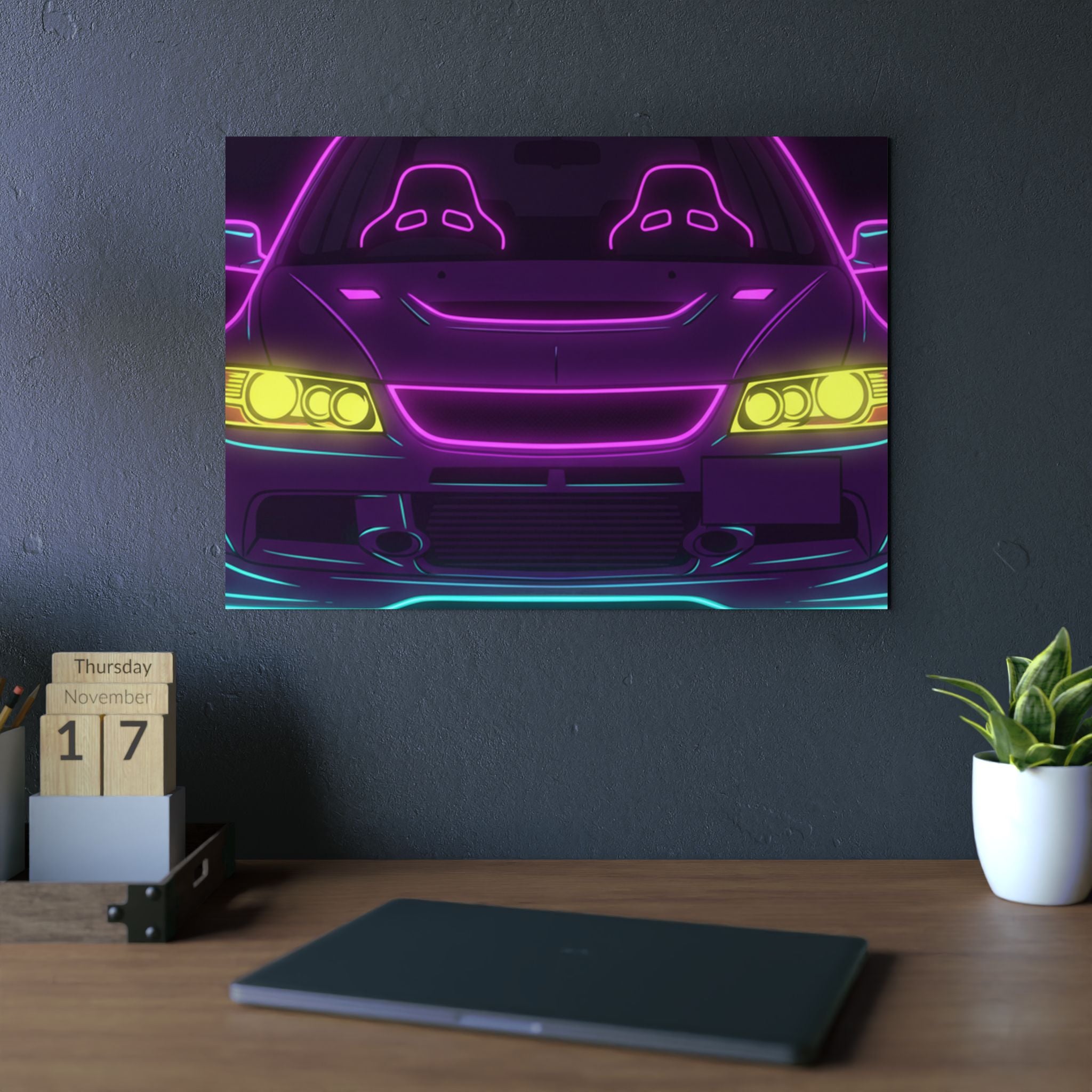Mitsubishi Evo IX (2005-07) Neon Synthwave Metal Wall Sign